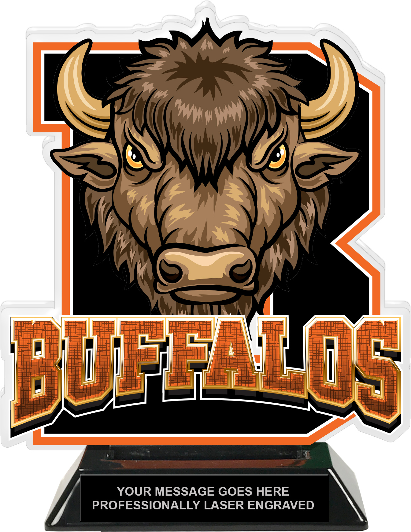 Buffalos Mascot Colorix-T Acrylic Trophy - 8.25 inch Orange