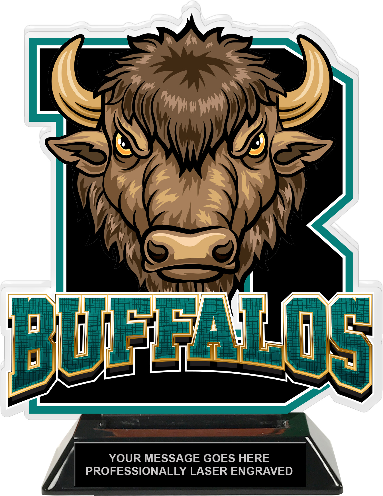 Buffalos Mascot Colorix-T Acrylic Trophy - 8.25 inch Teal