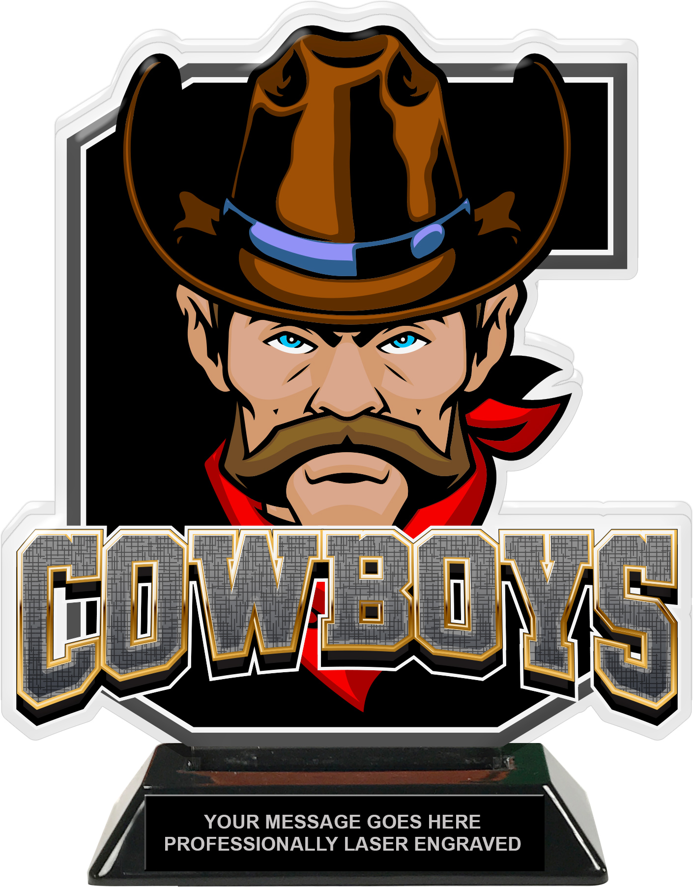 Cowboys Mascot Colorix-T Acrylic Trophy - 8.25 inch Black
