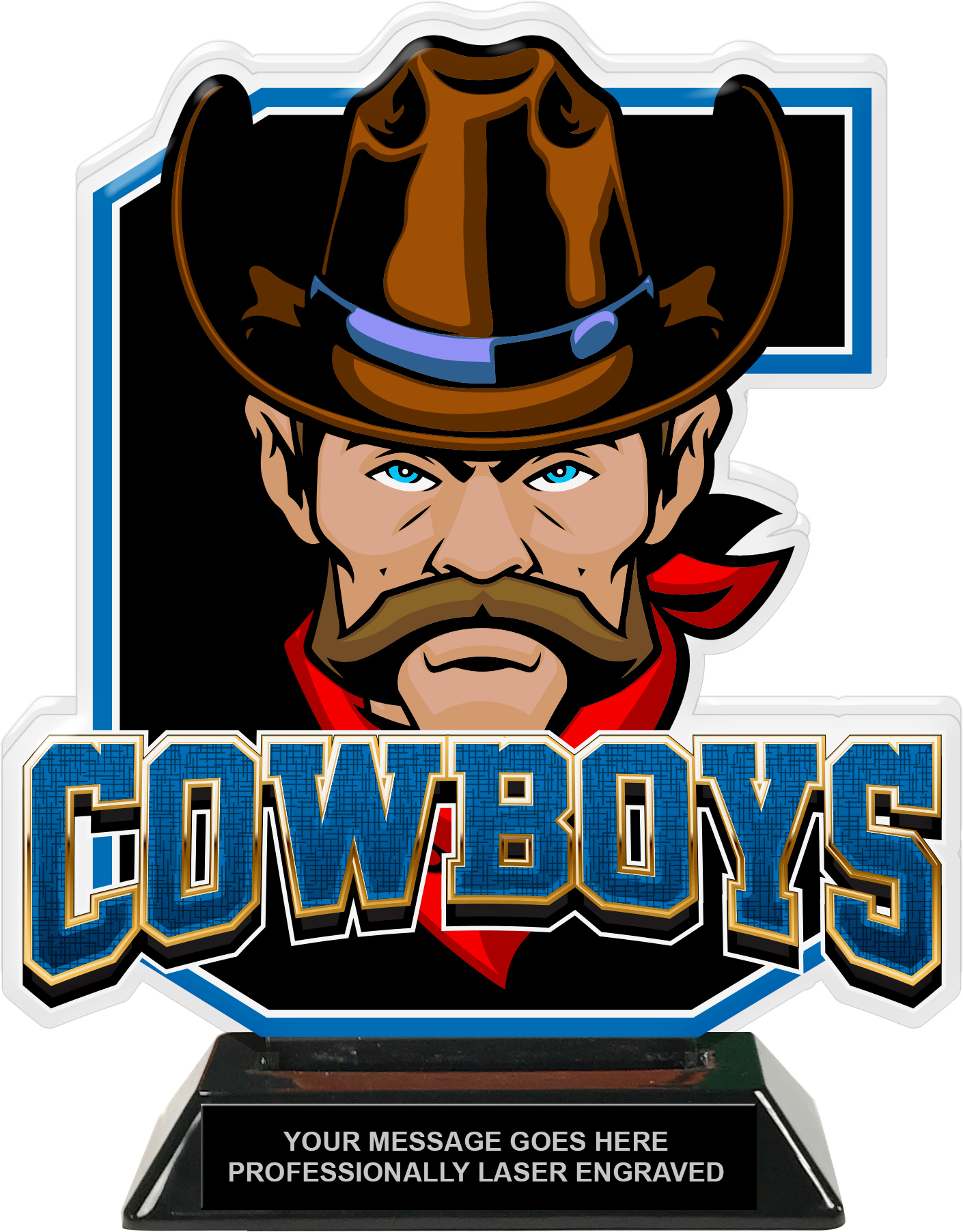 Cowboys Mascot Colorix-T Acrylic Trophy - 8.25 inch Blue