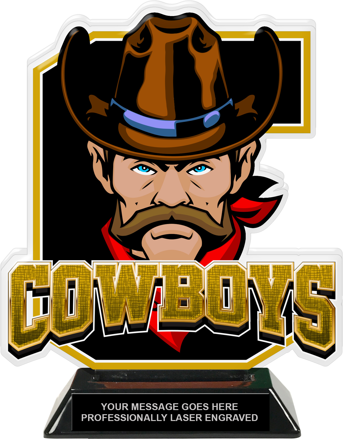 Cowboys Mascot Colorix-T Acrylic Trophy - 8.25 inch Gold