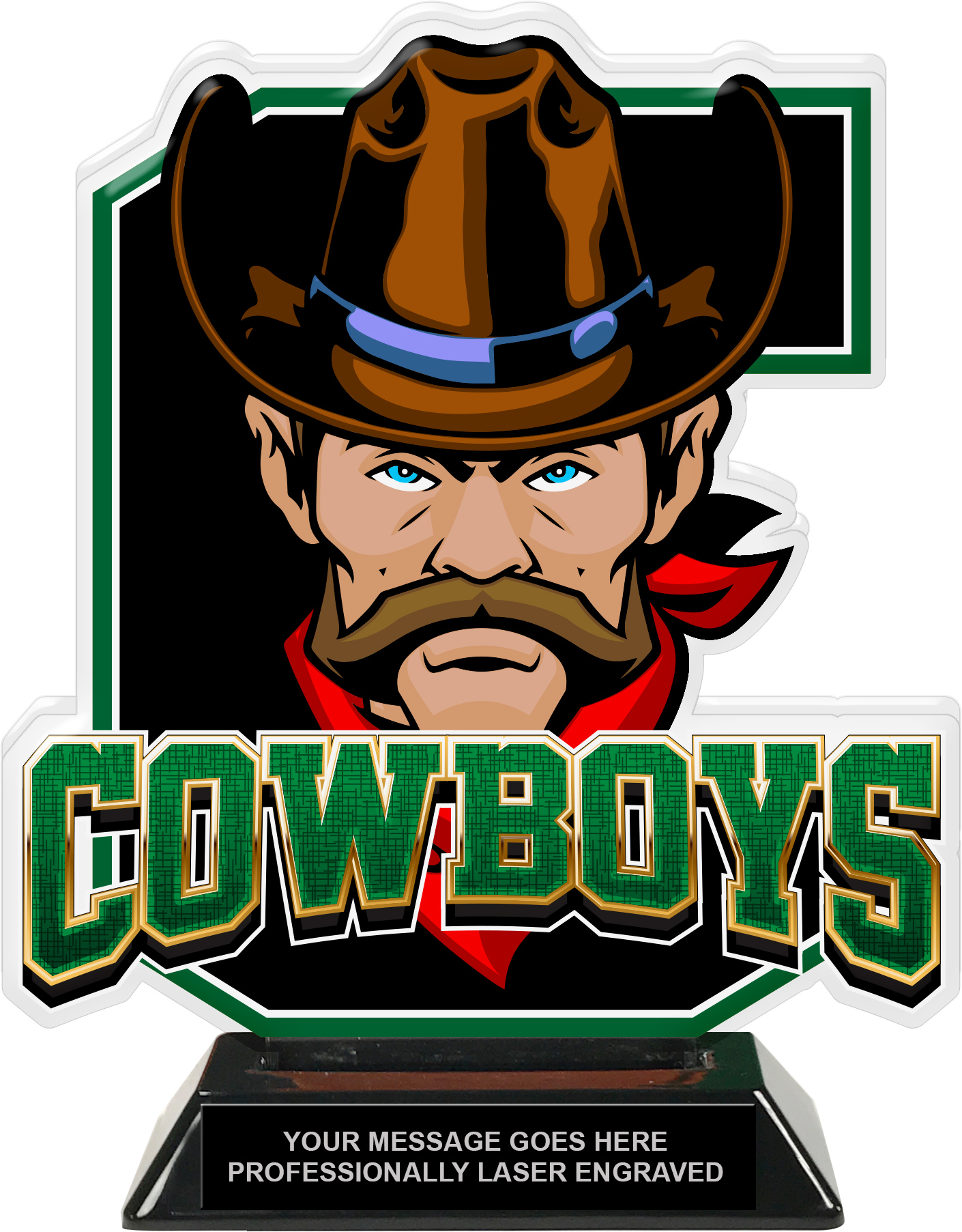 Cowboys Mascot Colorix-T Acrylic Trophy - 8.25 inch Green