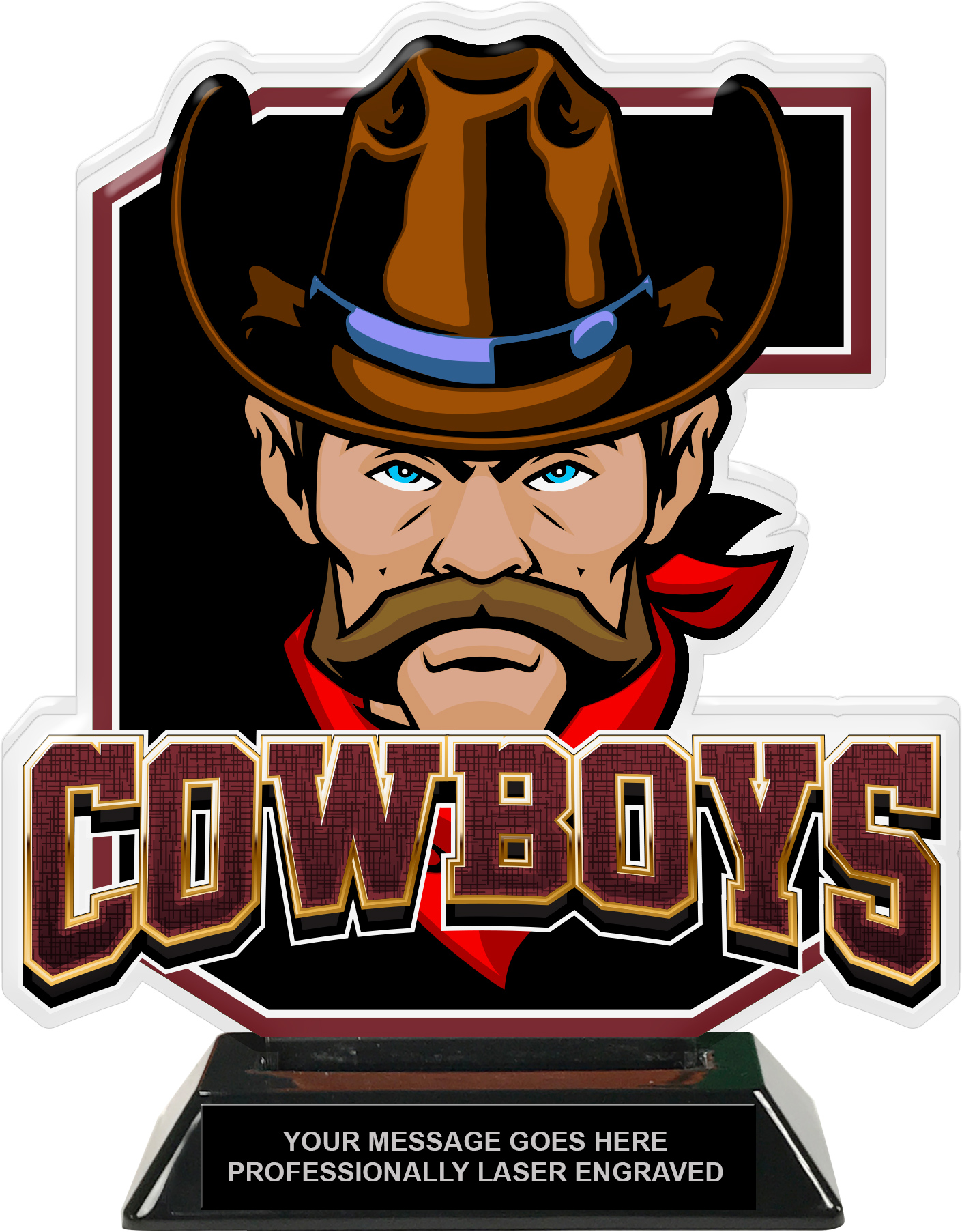 Cowboys Mascot Colorix-T Acrylic Trophy - 8.25 inch Maroon