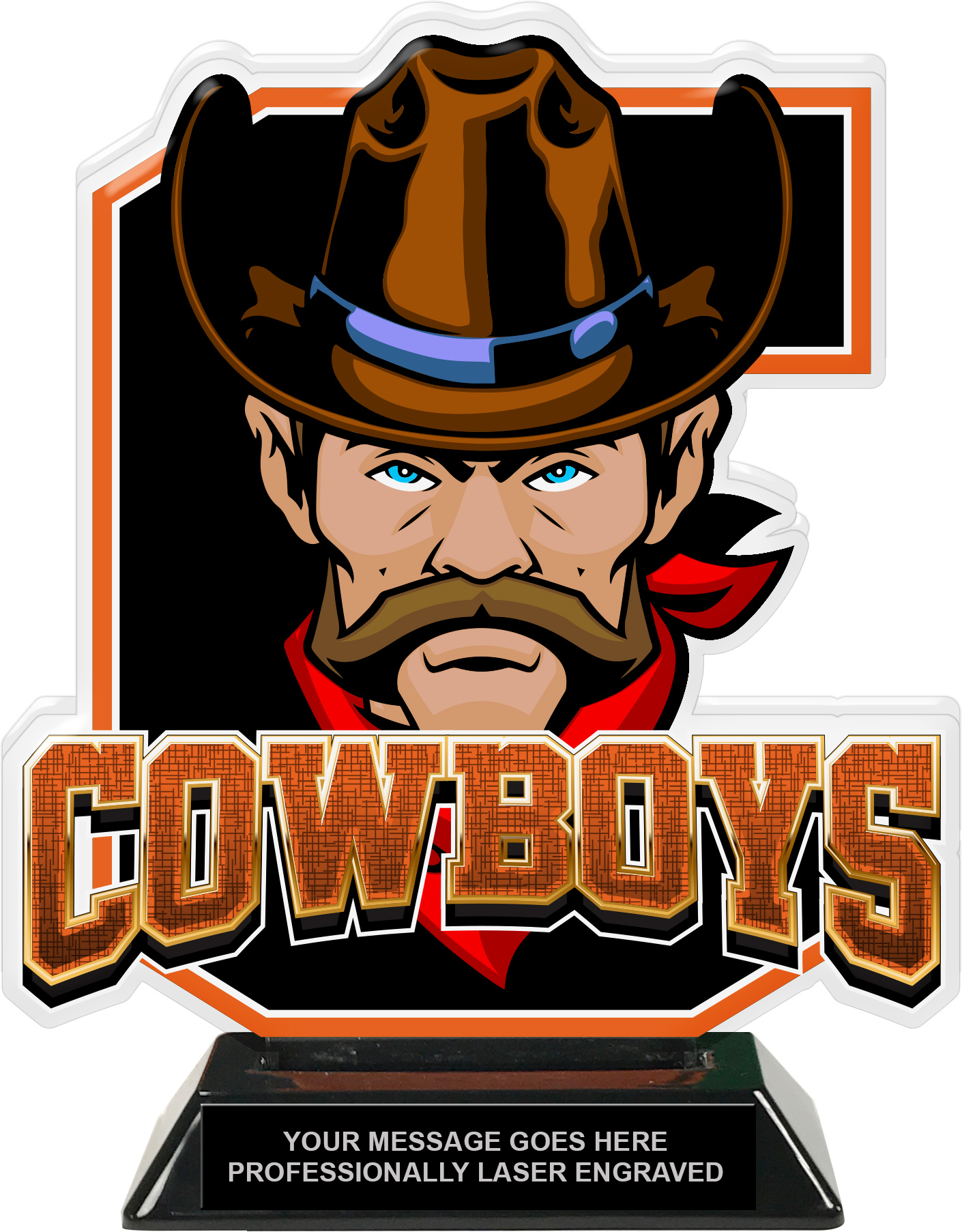 Cowboys Mascot Colorix-T Acrylic Trophy - 8.25 inch Orange