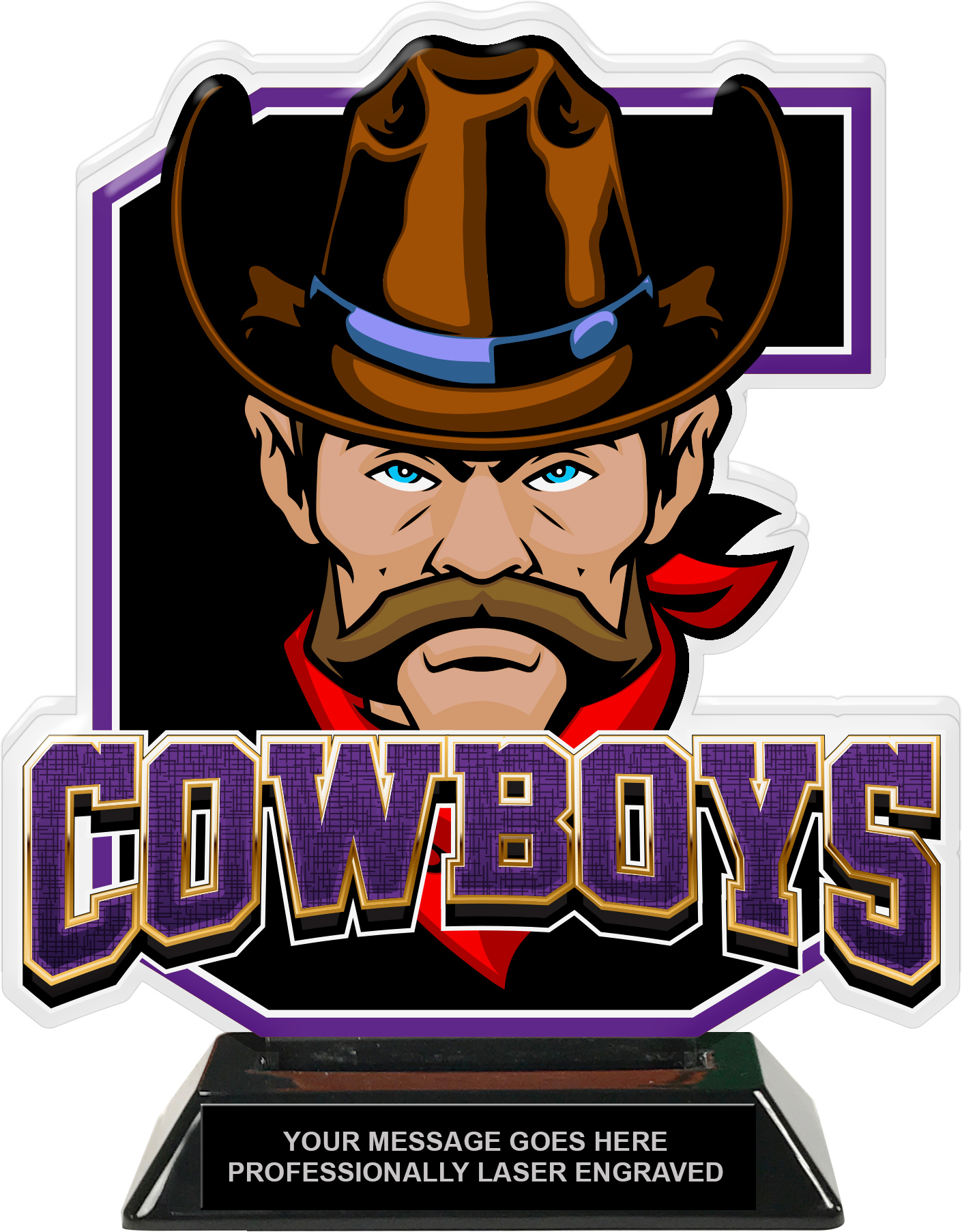Cowboys Mascot Colorix-T Acrylic Trophy - 8.25 inch Purple