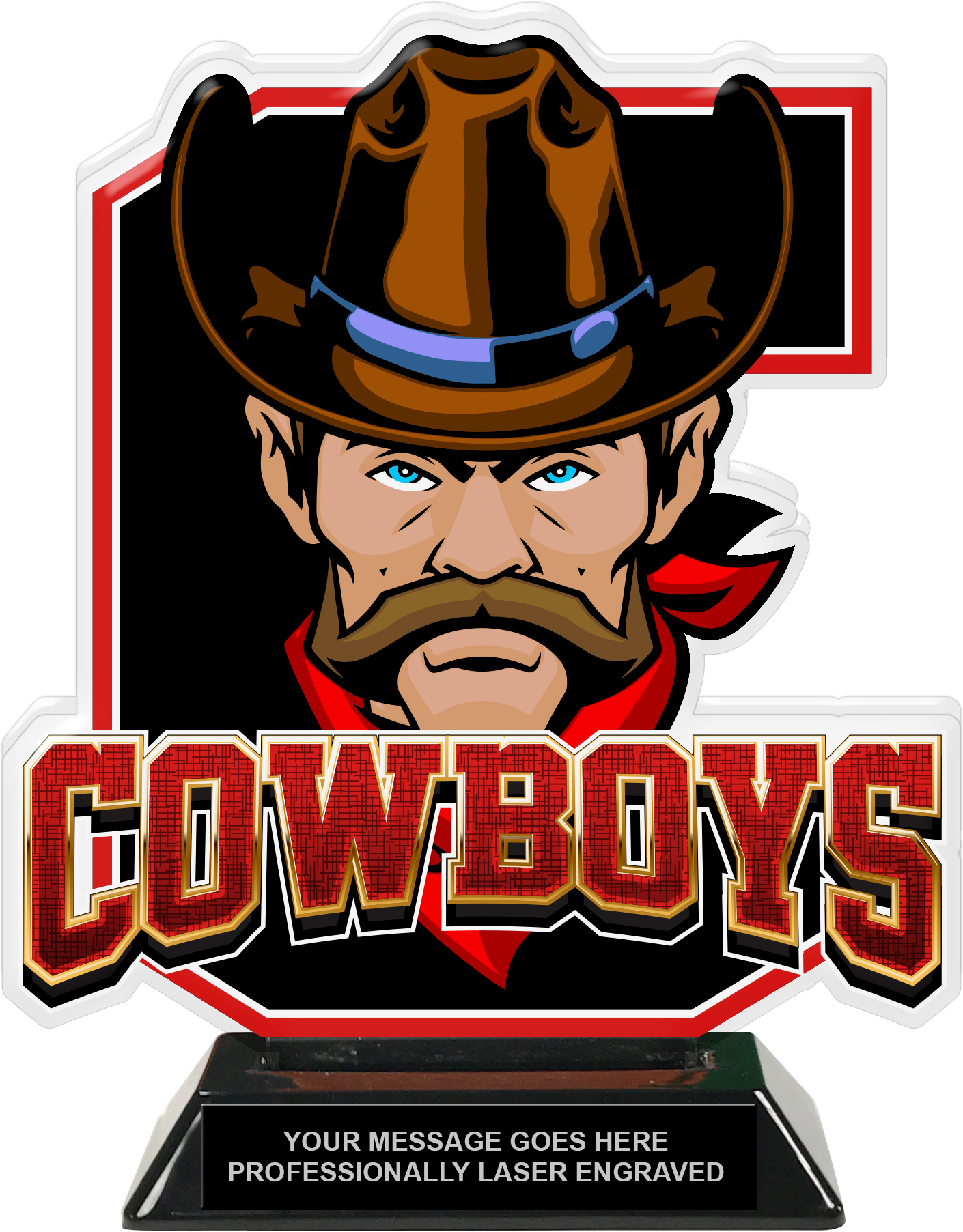 Cowboys Mascot Colorix-T Acrylic Trophy - 8.25 inch Red