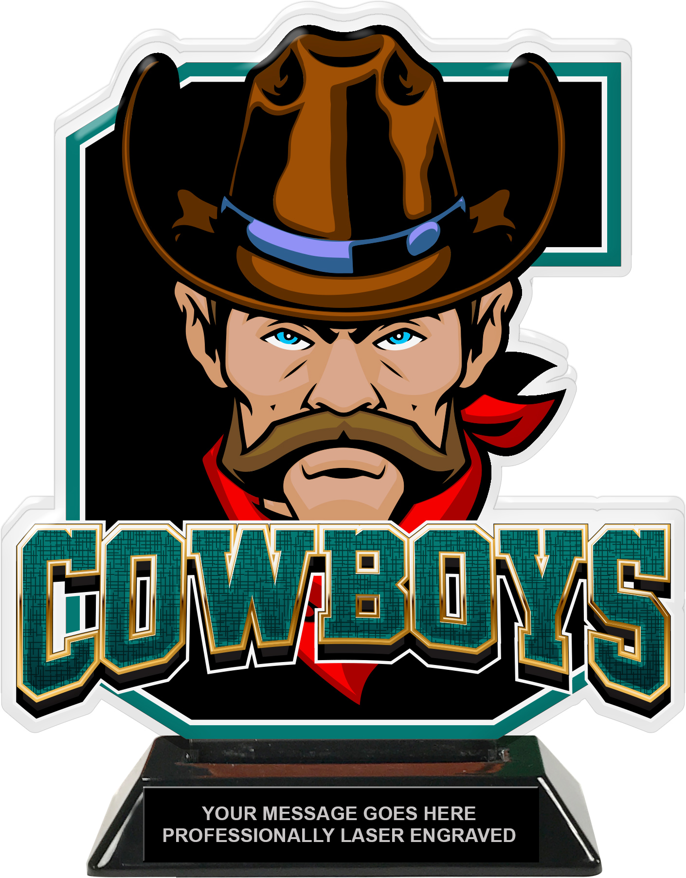 Cowboys Mascot Colorix-T Acrylic Trophy - 8.25 inch Teal