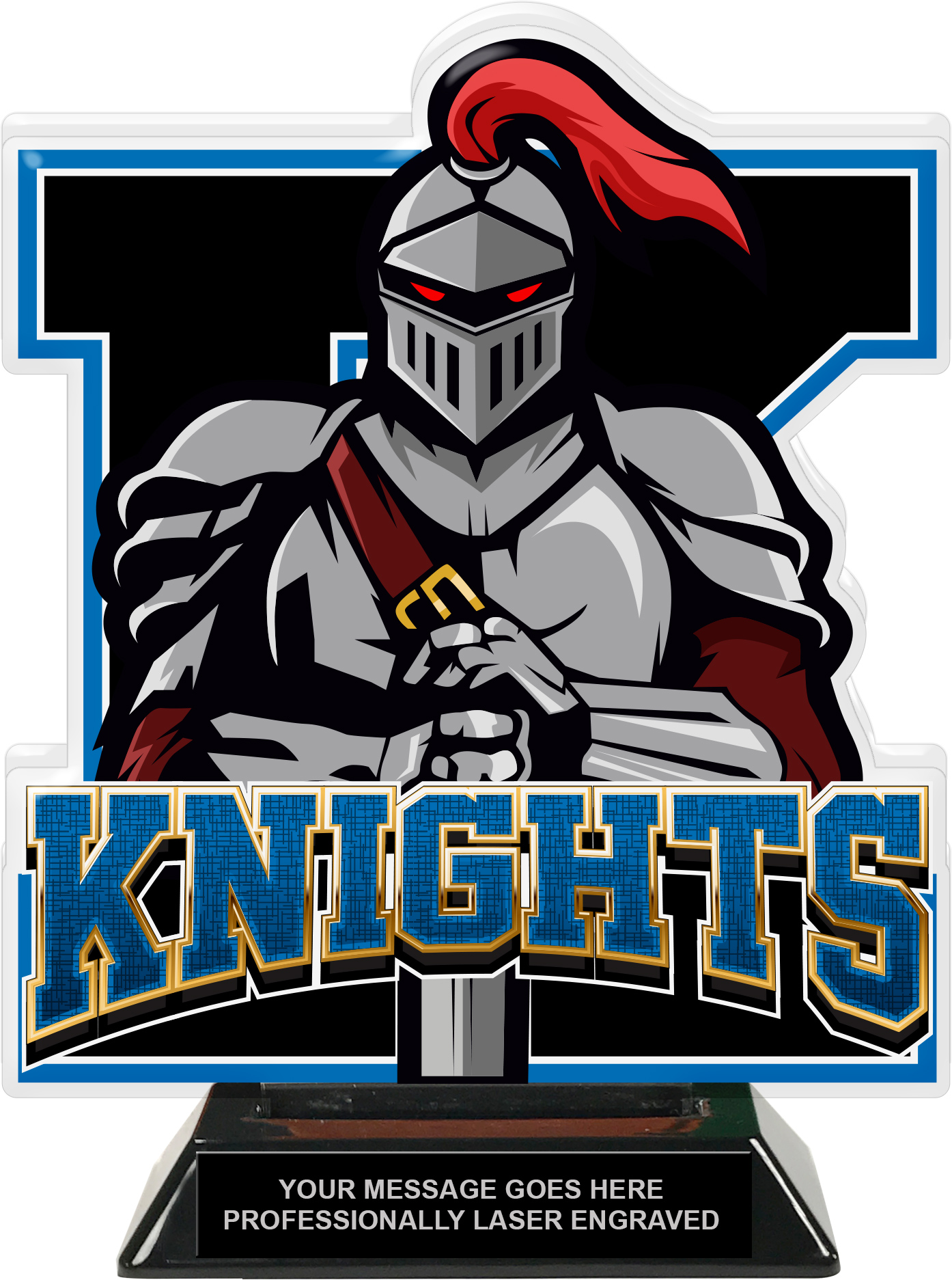 Knights Mascot Colorix-T Acrylic Trophy - 8.25 inch Blue