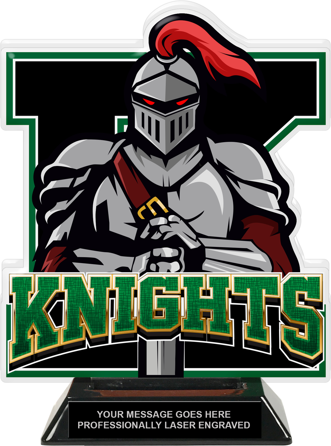 Knights Mascot Colorix-T Acrylic Trophy - 8.25 inch Green