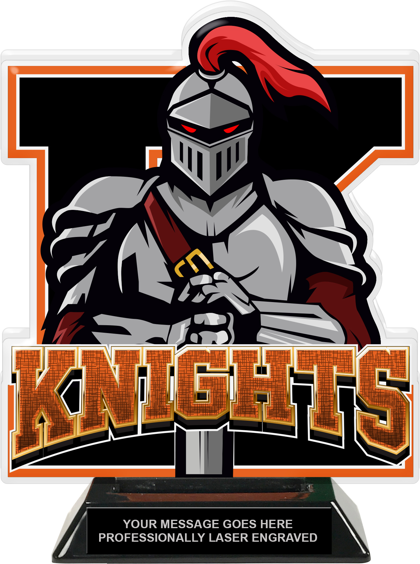 Knights Mascot Colorix-T Acrylic Trophy - 8.25 inch Orange