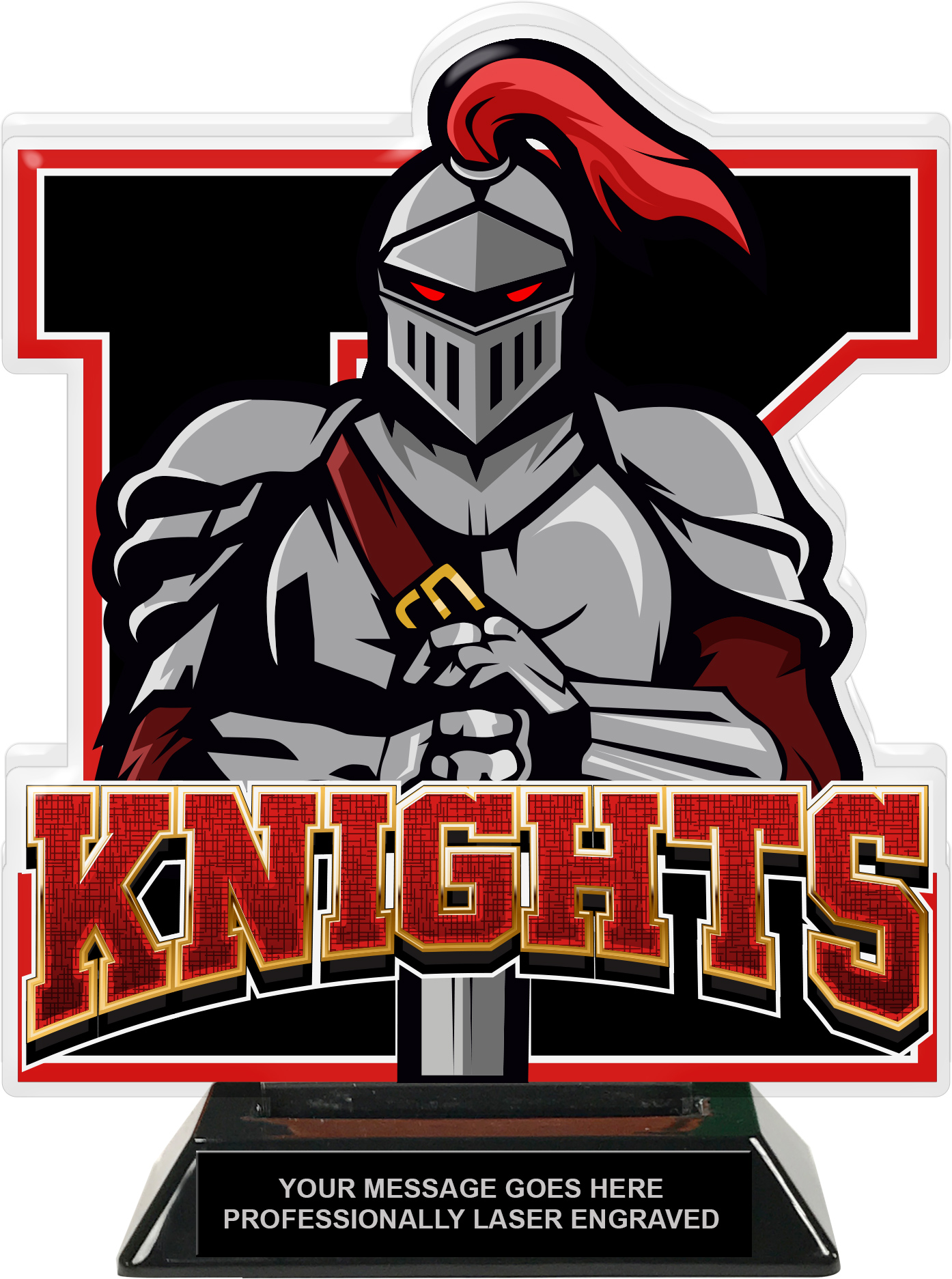 Knights Mascot Colorix-T Acrylic Trophy - 8.25 inch Red