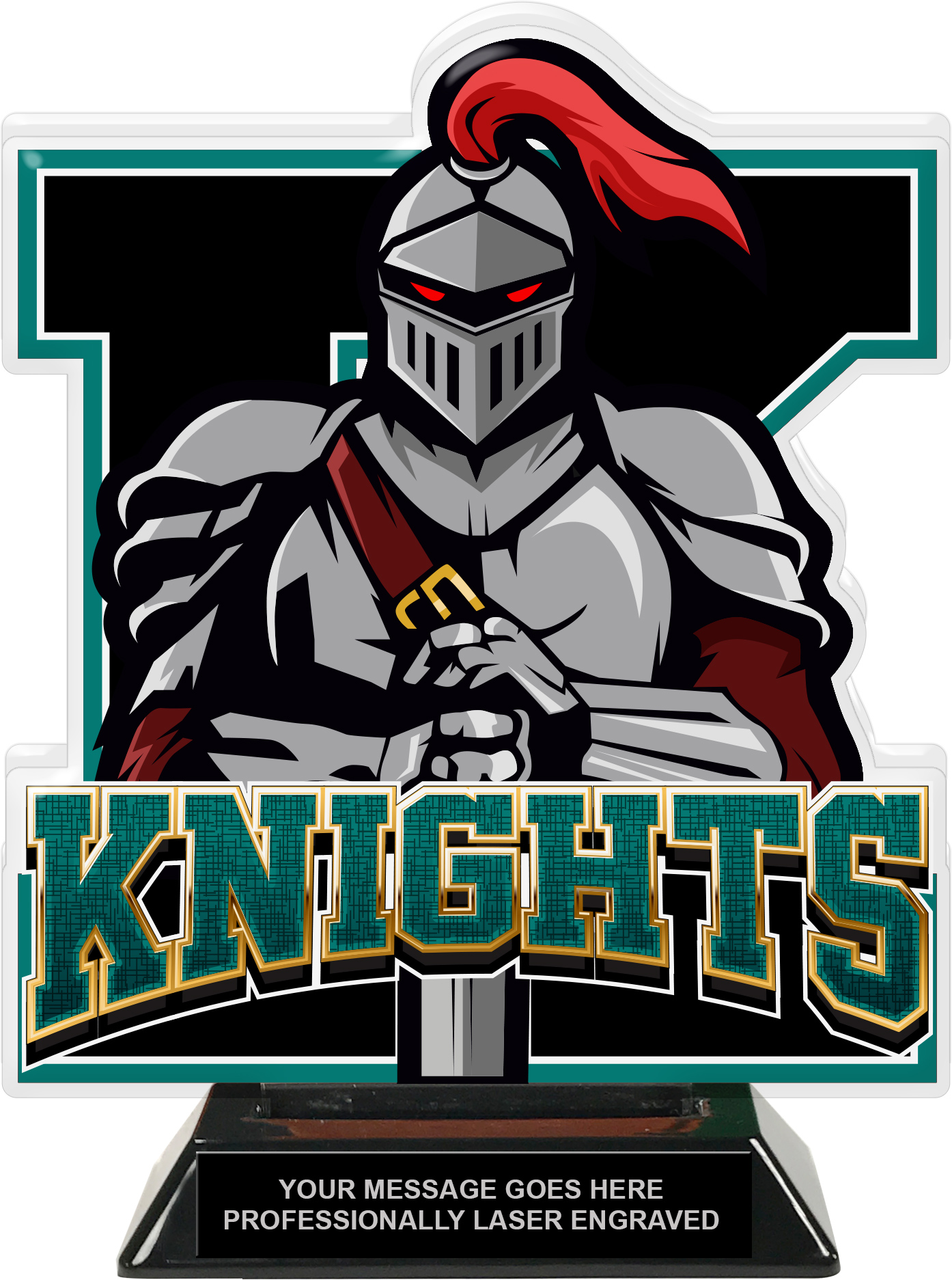 Knights Mascot Colorix-T Acrylic Trophy - 8.25 inch Teal