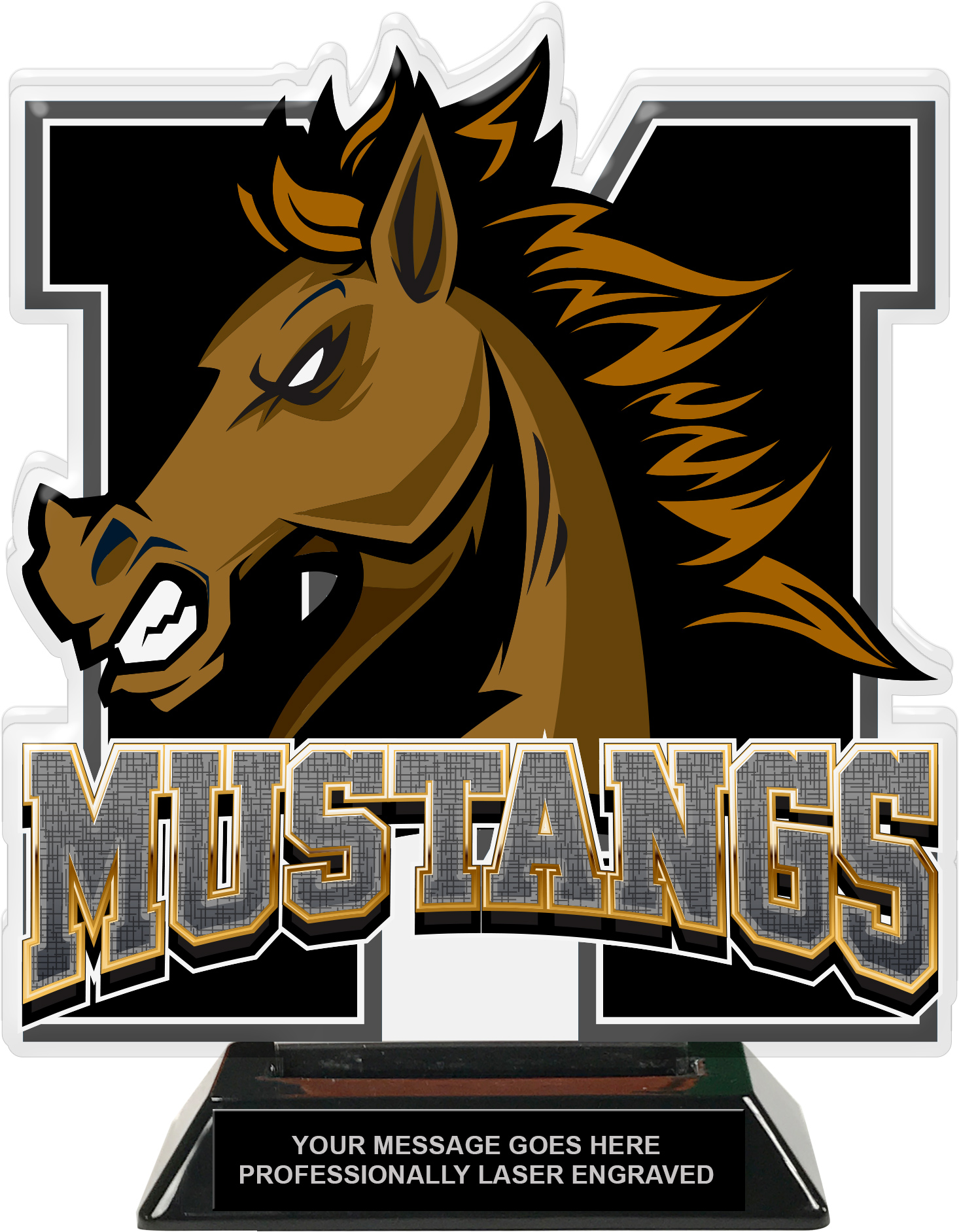 Mustangs Mascot Colorix-T Acrylic Trophy - 8.25 inch Black