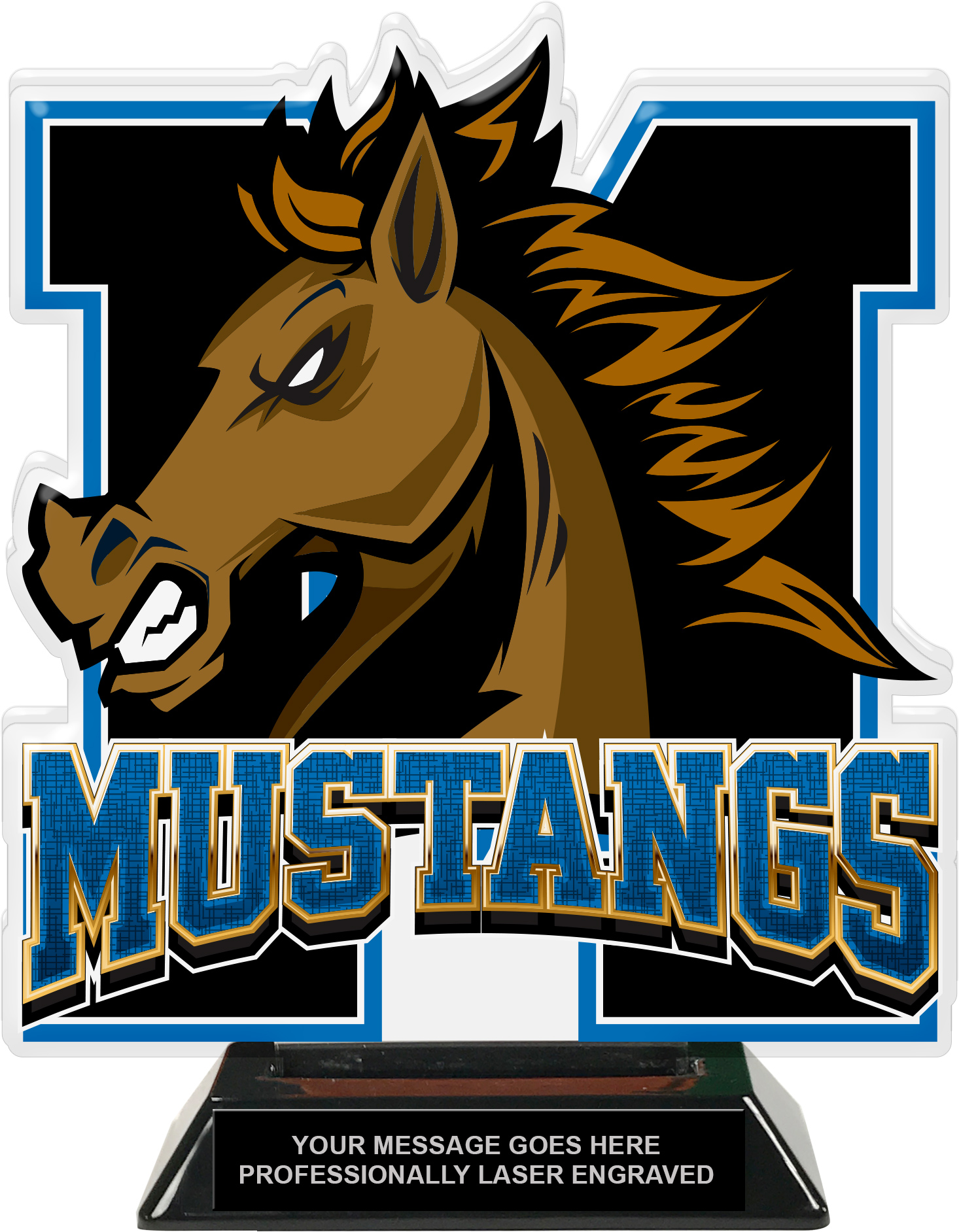 Mustangs Mascot Colorix-T Acrylic Trophy - 8.25 inch Blue