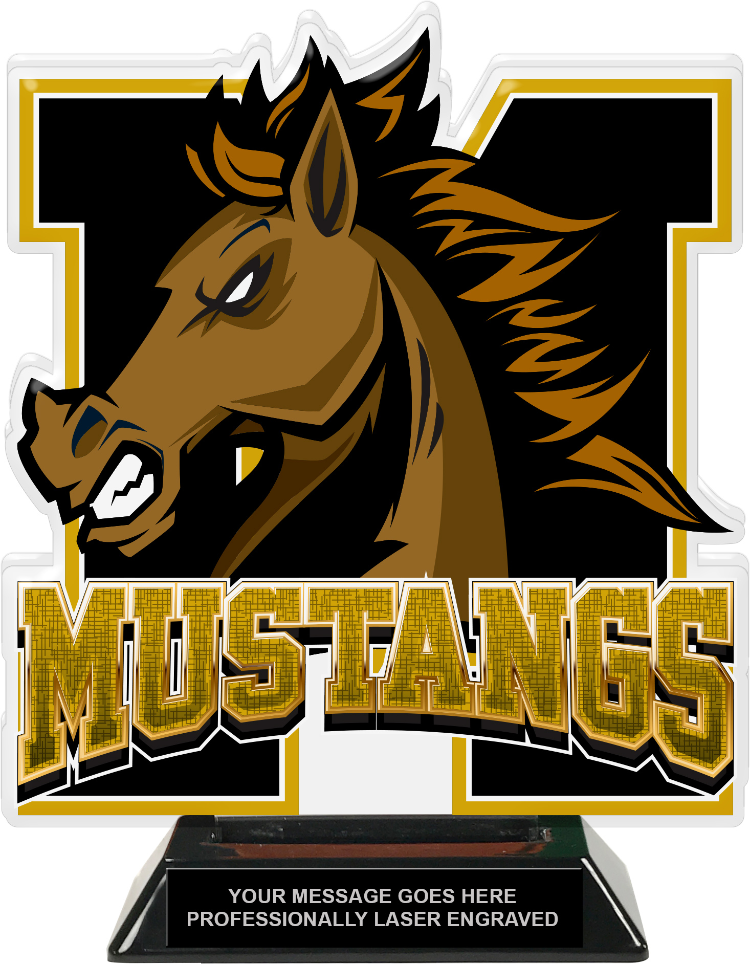 Mustangs Mascot Colorix-T Acrylic Trophy - 8.25 inch Gold