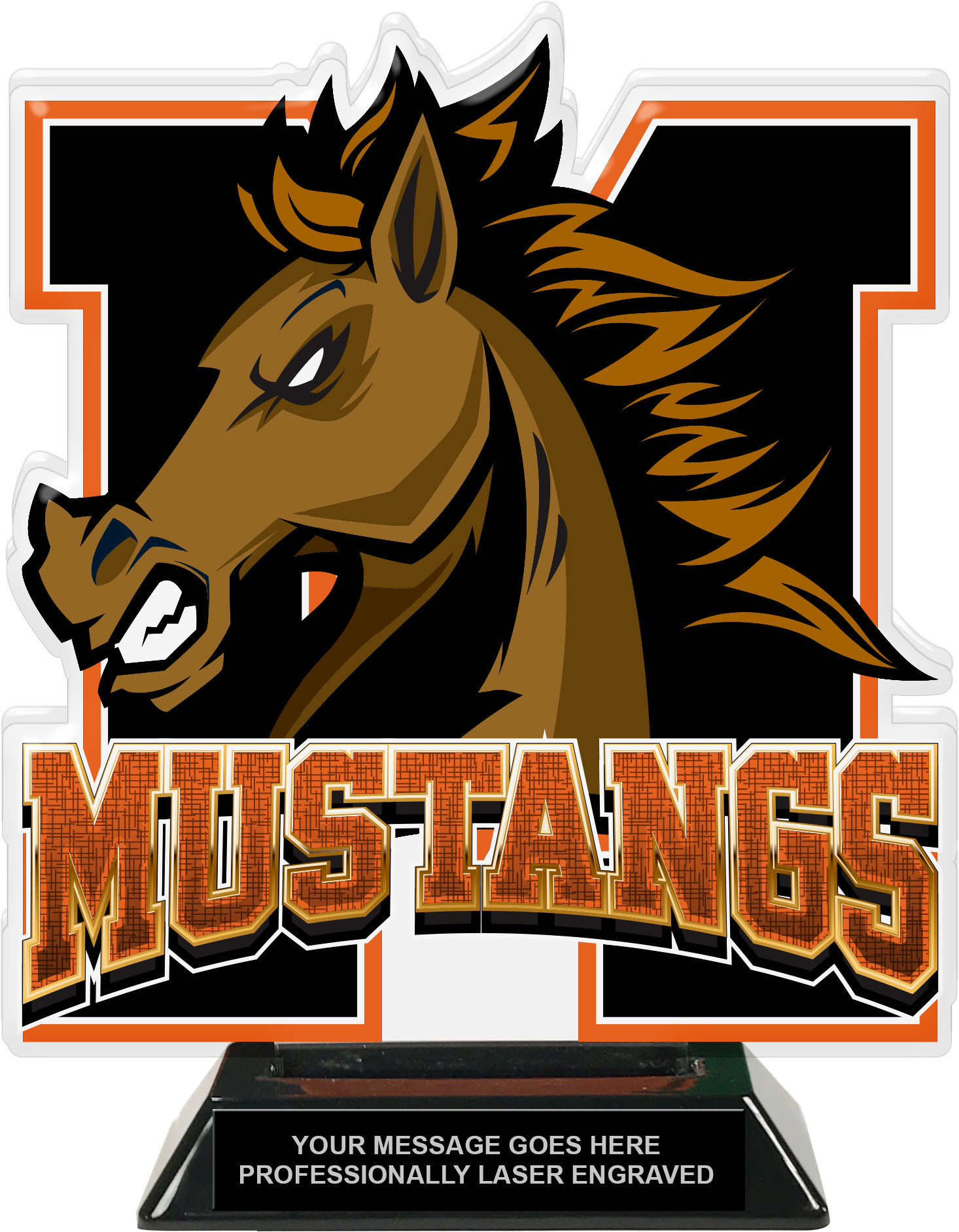 Mustangs Mascot Colorix-T Acrylic Trophy - 8.25 inch Orange