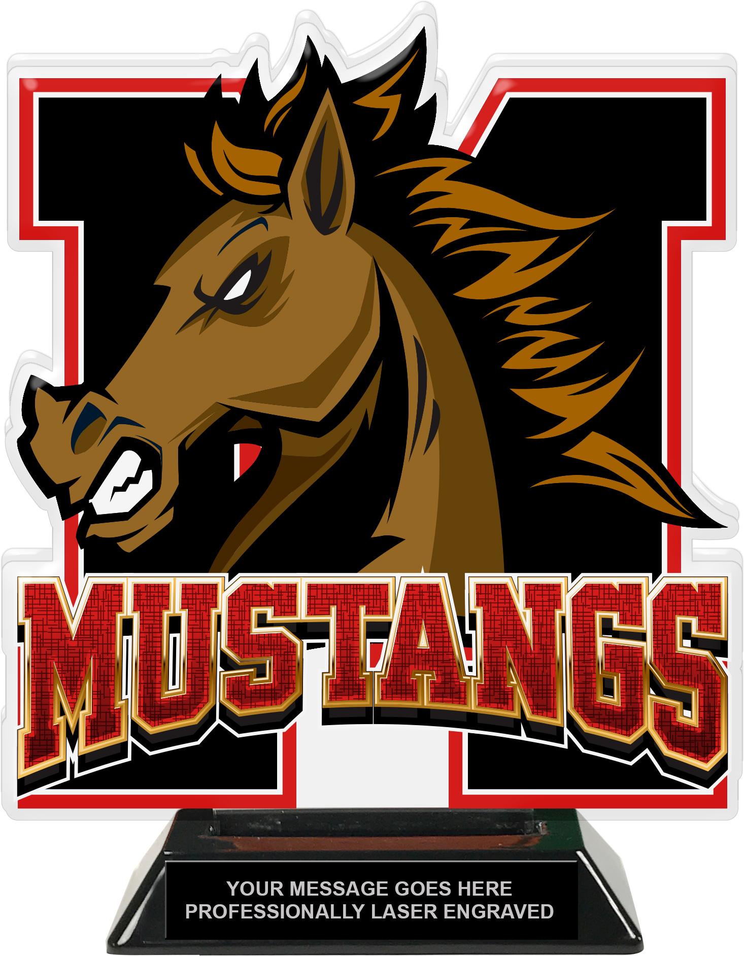 Mustangs Mascot Colorix-T Acrylic Trophy - 8.25 inch Red