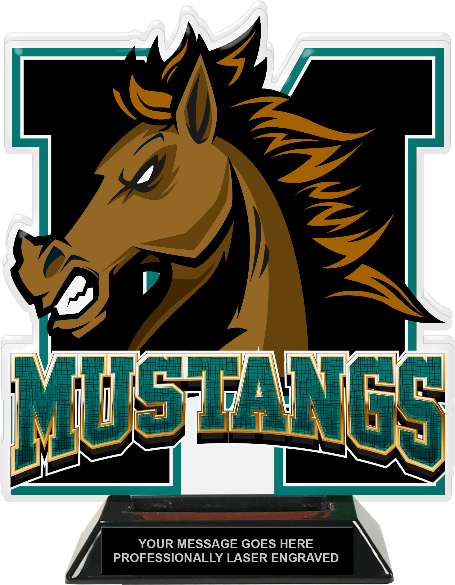 Mustangs Mascot Colorix-T Acrylic Trophy - 8.25 inch Teal