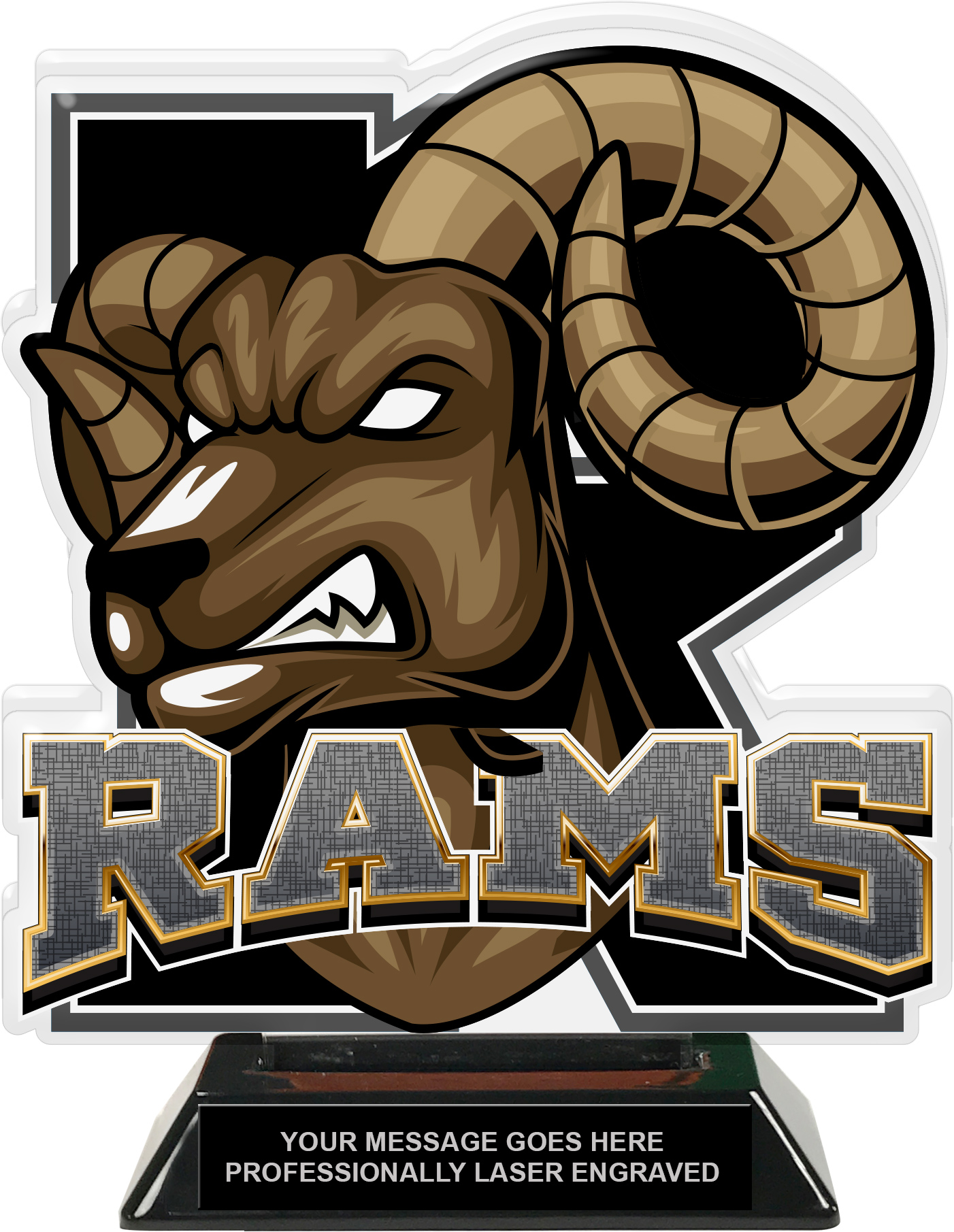 Rams Mascot Colorix-T Acrylic Trophy - 8.25 inch Black