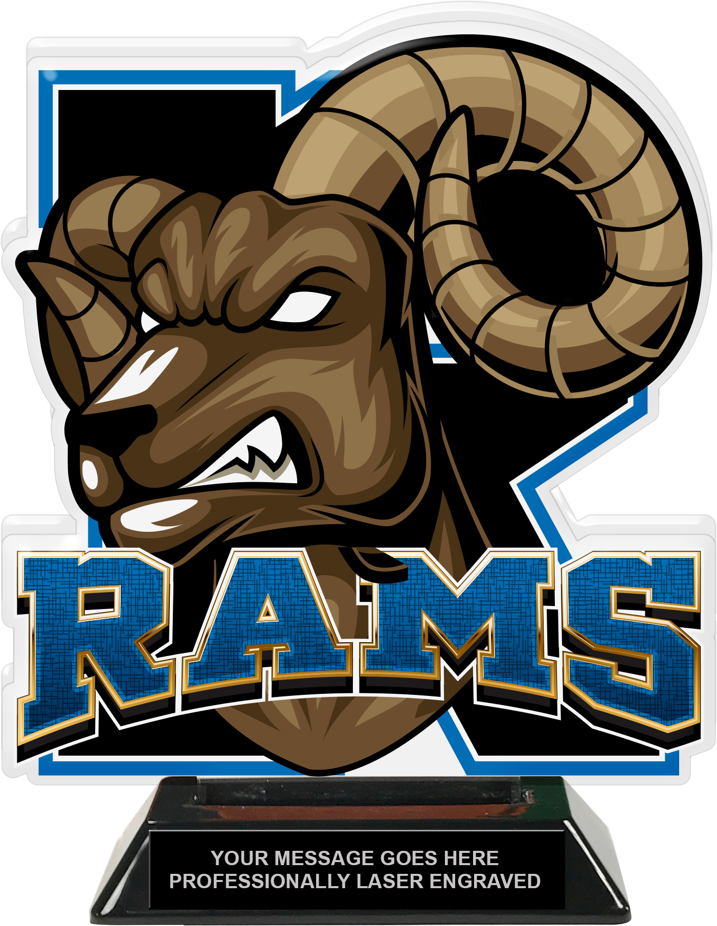 Rams Mascot Colorix-T Acrylic Trophy - 8.25 inch Blue