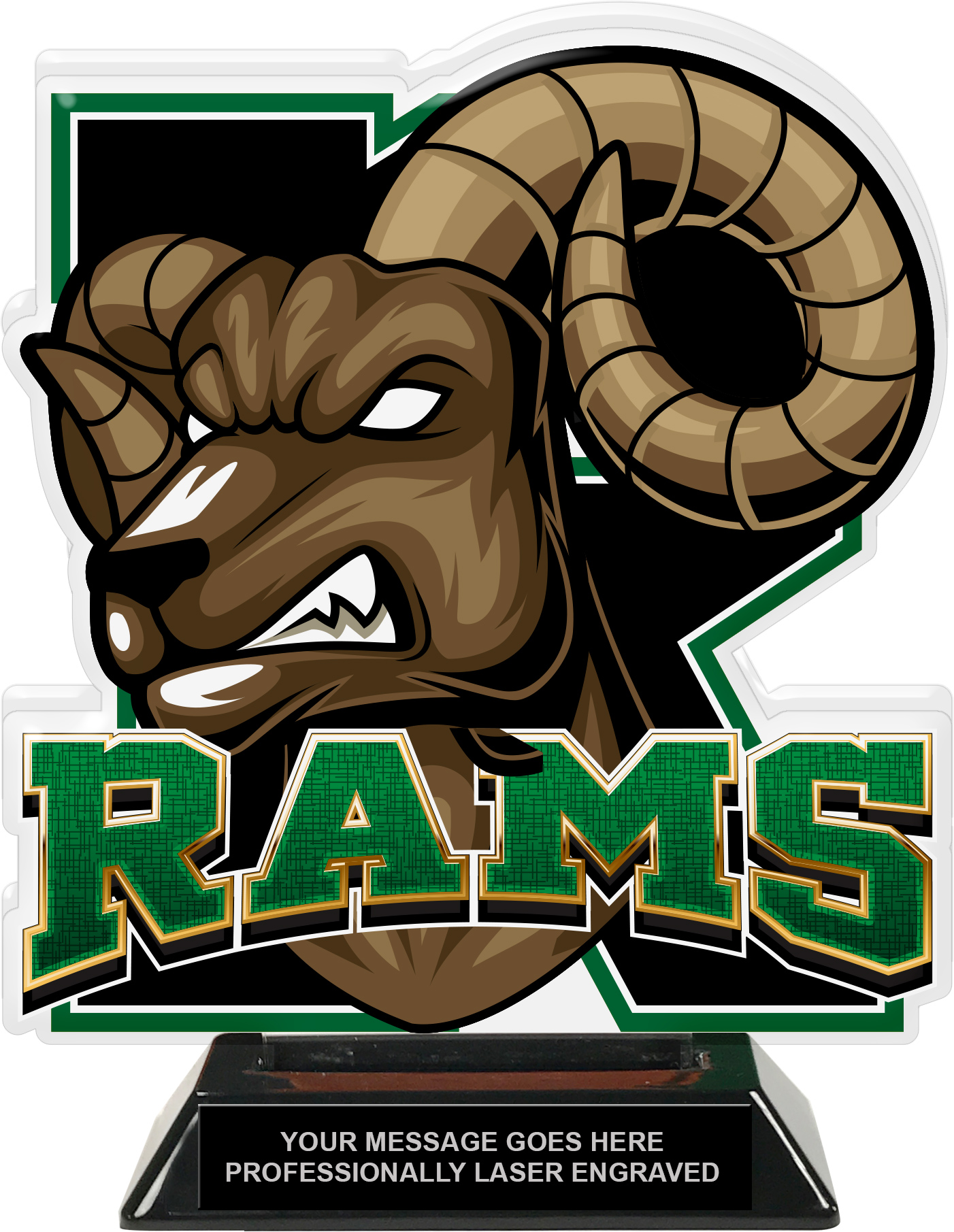 Rams Mascot Colorix-T Acrylic Trophy - 8.25 inch Green