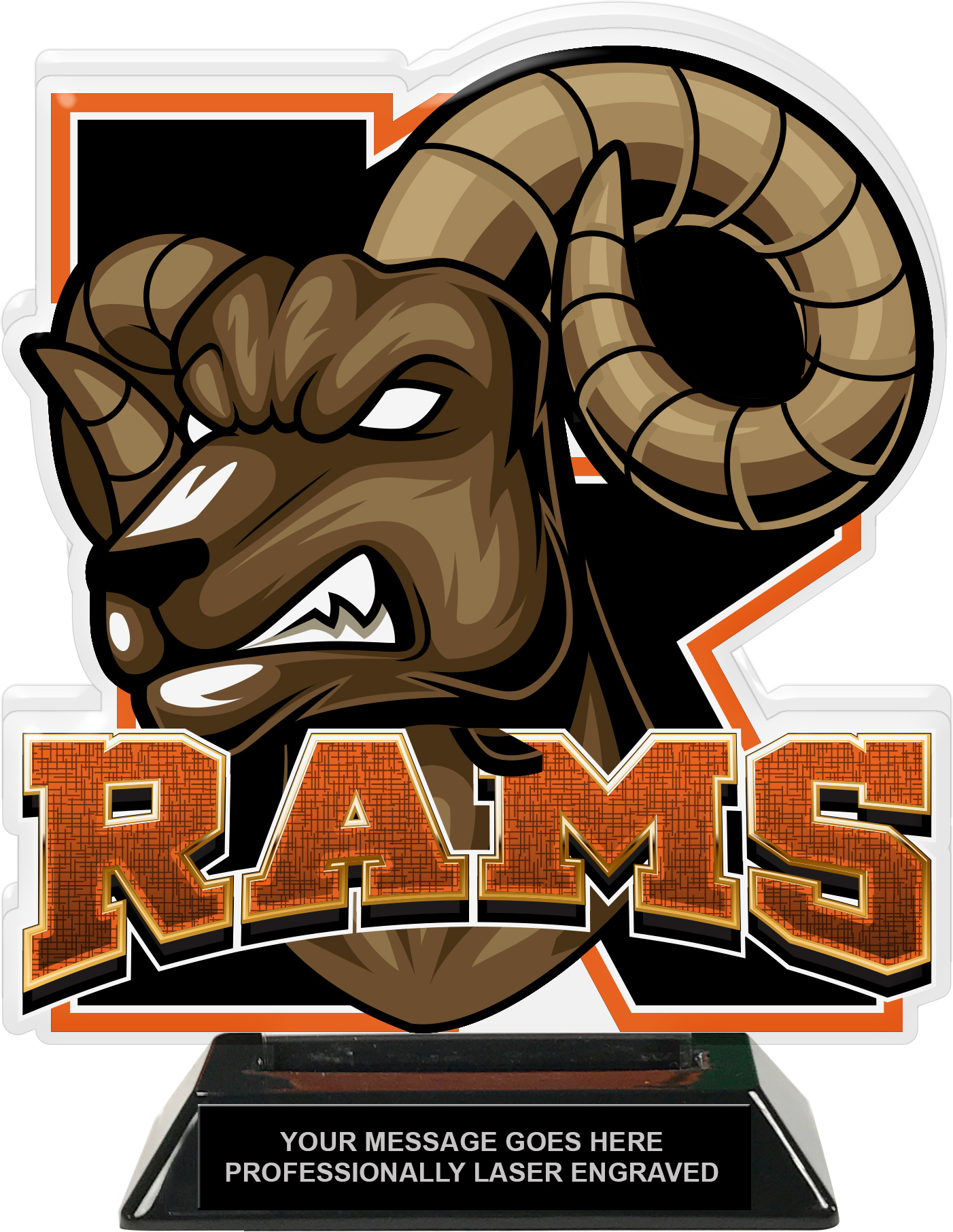 Rams Mascot Colorix-T Acrylic Trophy - 8.25 inch Orange