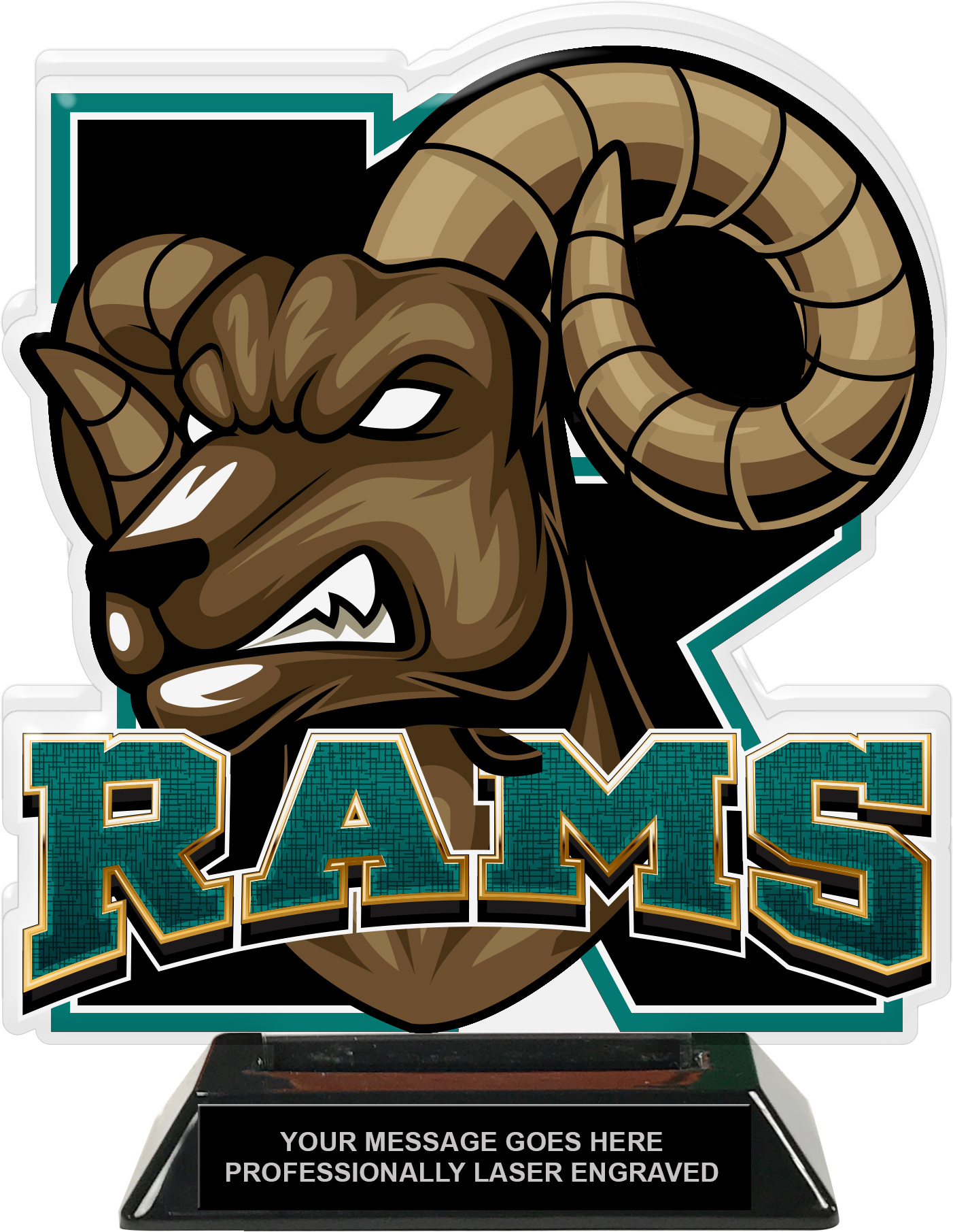 Rams Mascot Colorix-T Acrylic Trophy - 8.25 inch Teal