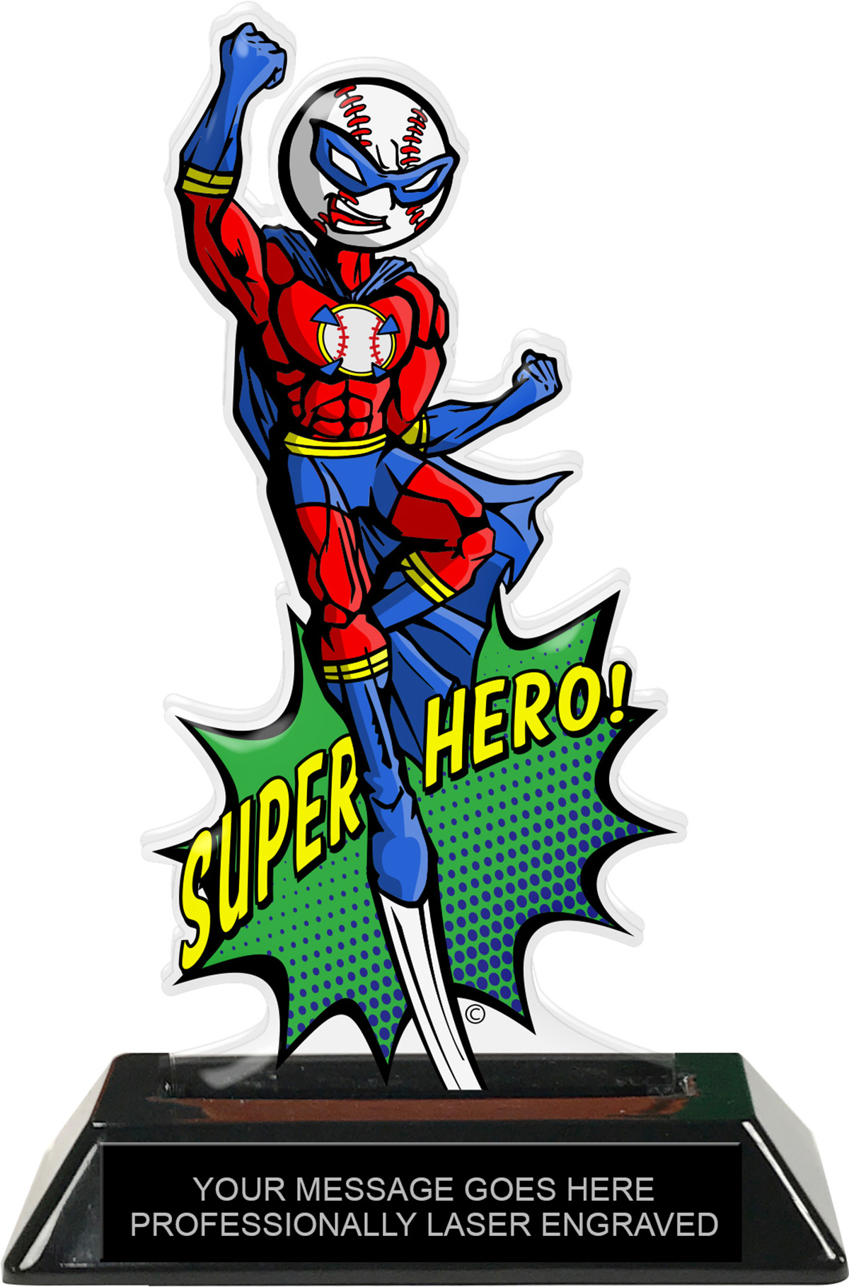 Baseball Male Super Hero Acrylic Trophy- 8 inch