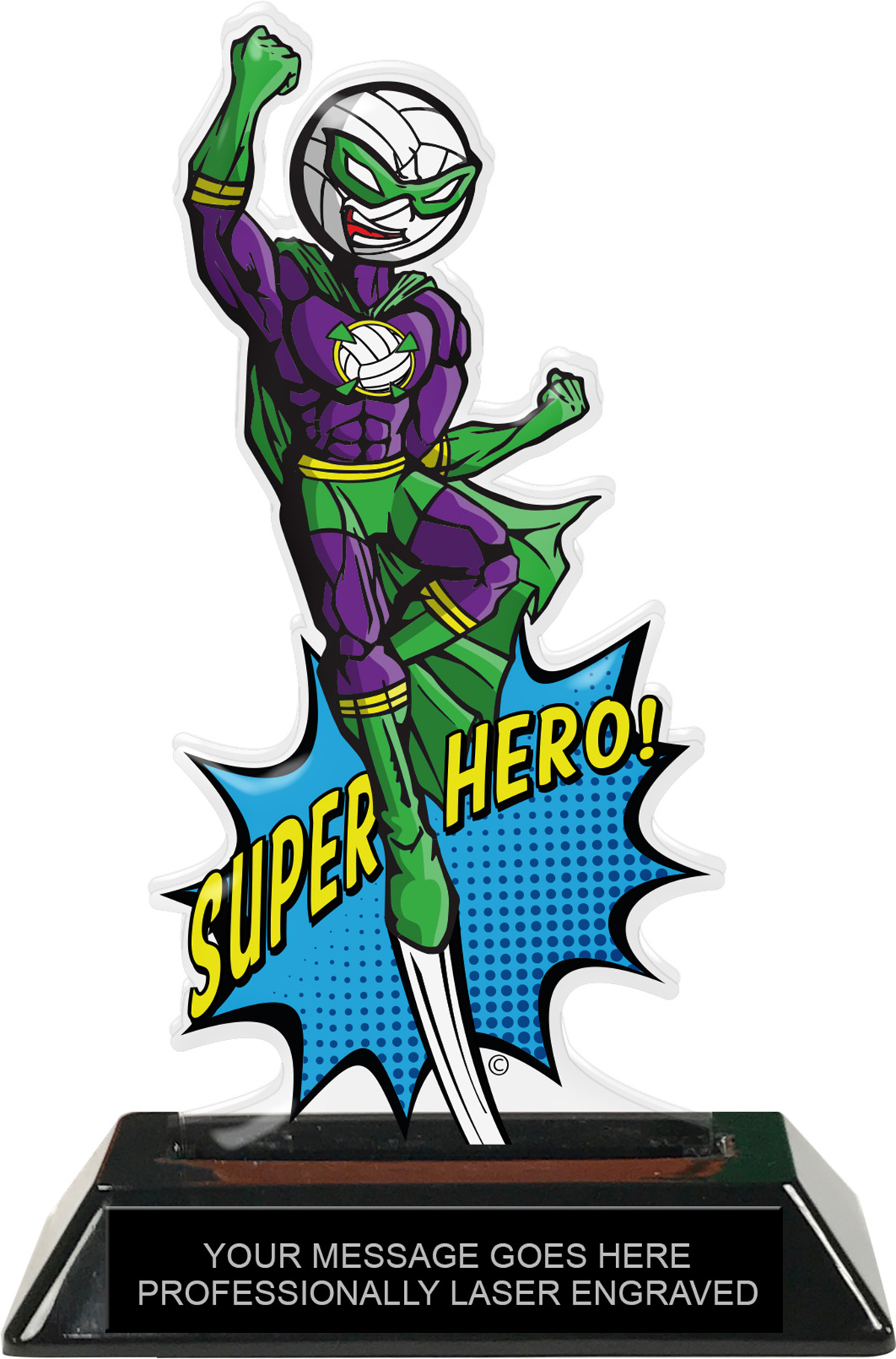 Volleyball Male Super Hero Acrylic Trophy- 8 inch