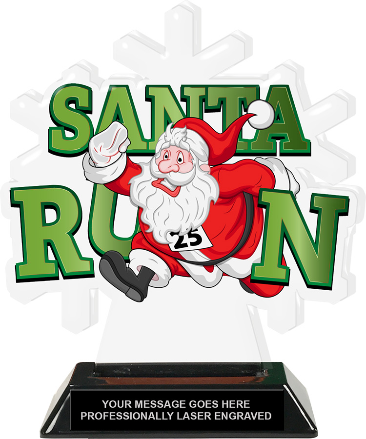 Santa Run Cartoon Colorix-T Acrylic Trophy - 8.25 inches