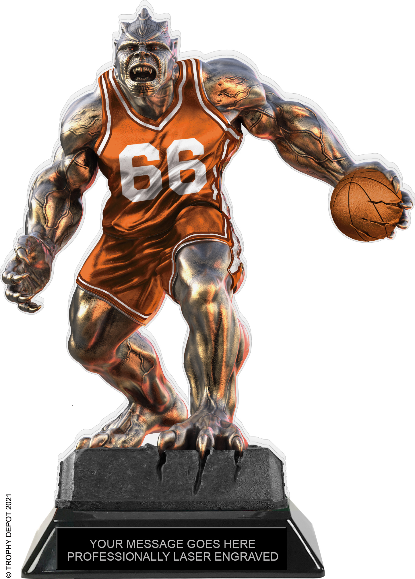 Beast Basketball Choose Your Number Acrylic Trophy - 8.5 inch Orange