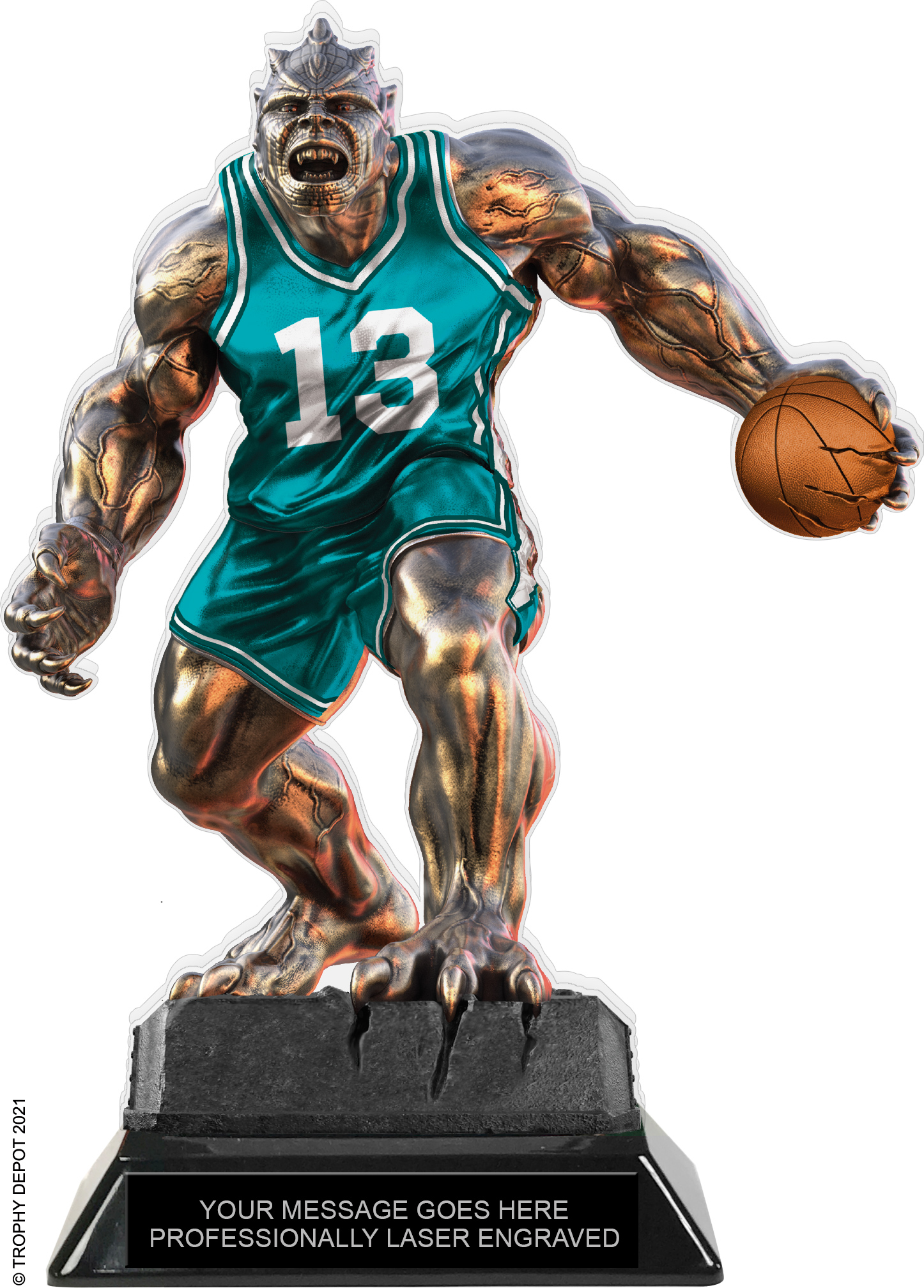 Beast Basketball Choose Your Number Acrylic Trophy - 8.5 inch Teal