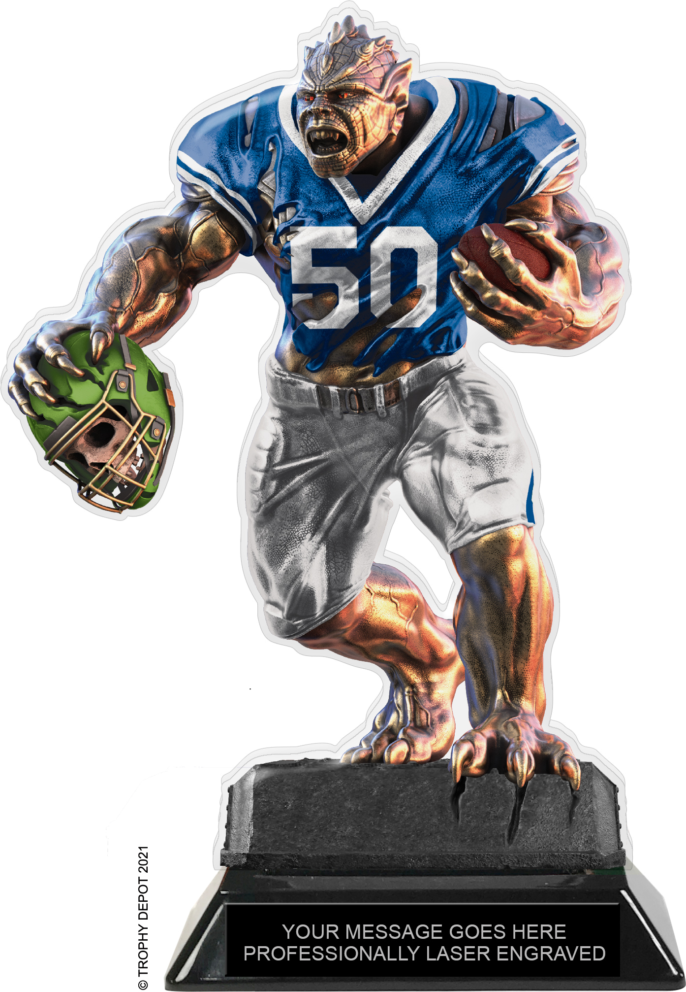 Beast Football Choose Your Number Acrylic Trophy - 8.5 inch Blue
