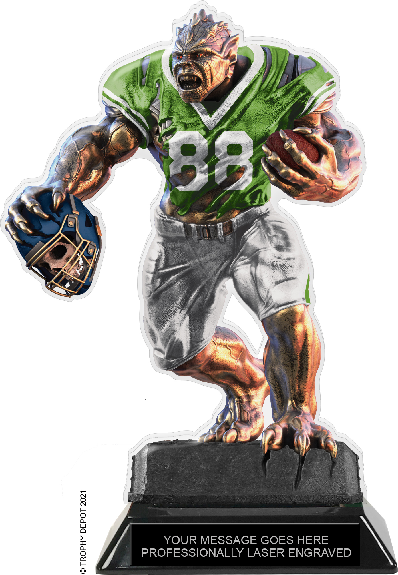 Beast Football Choose Your Number Acrylic Trophy - 8.5 inch Green