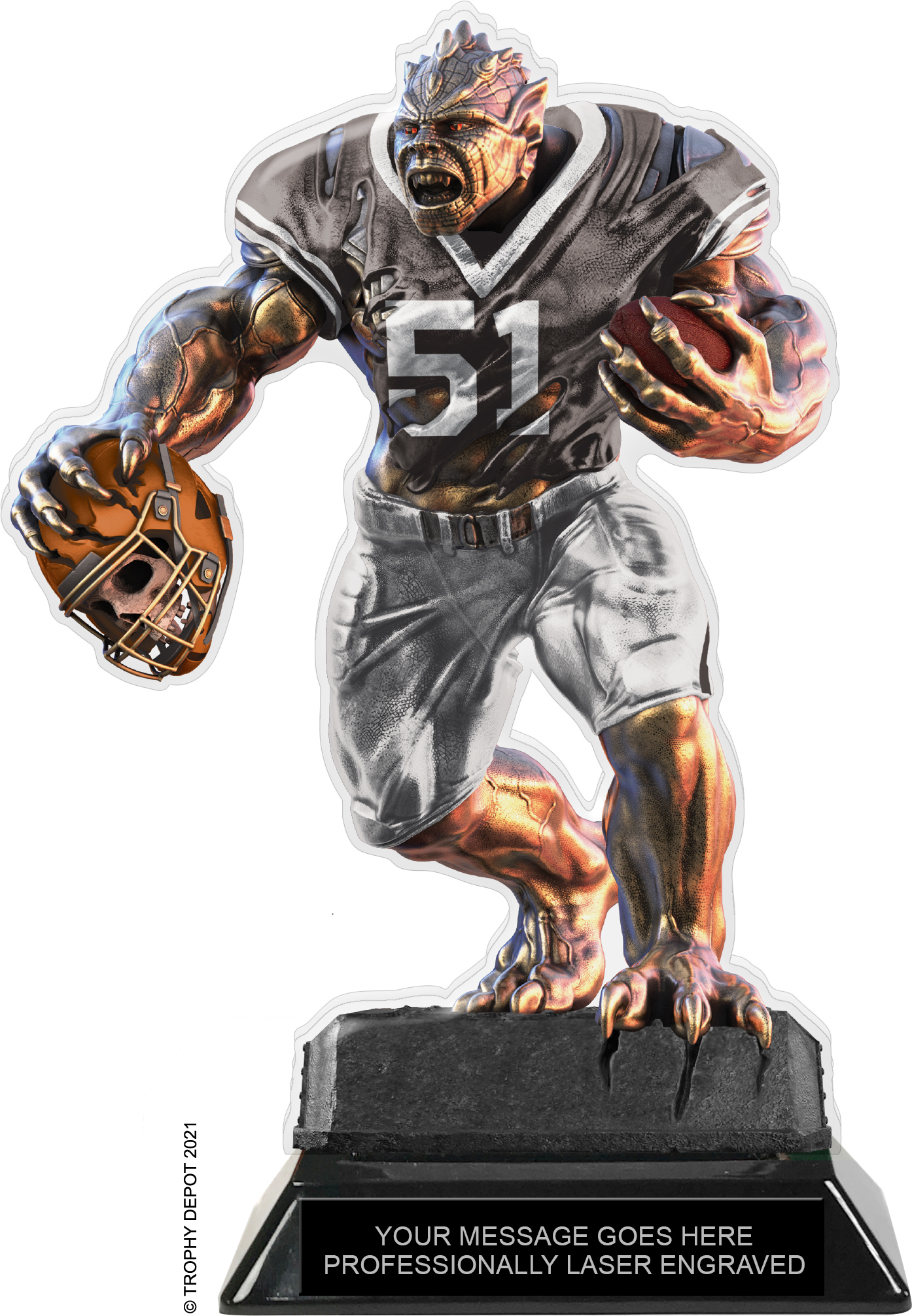 Beast Football Choose Your Number Acrylic Trophy - 8.5 inch Grey