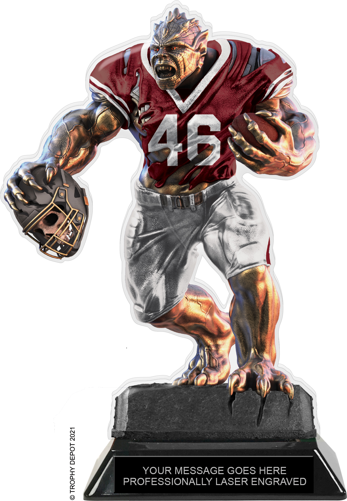 Beast Football Choose Your Number Acrylic Trophy - 8.5 inch Maroon