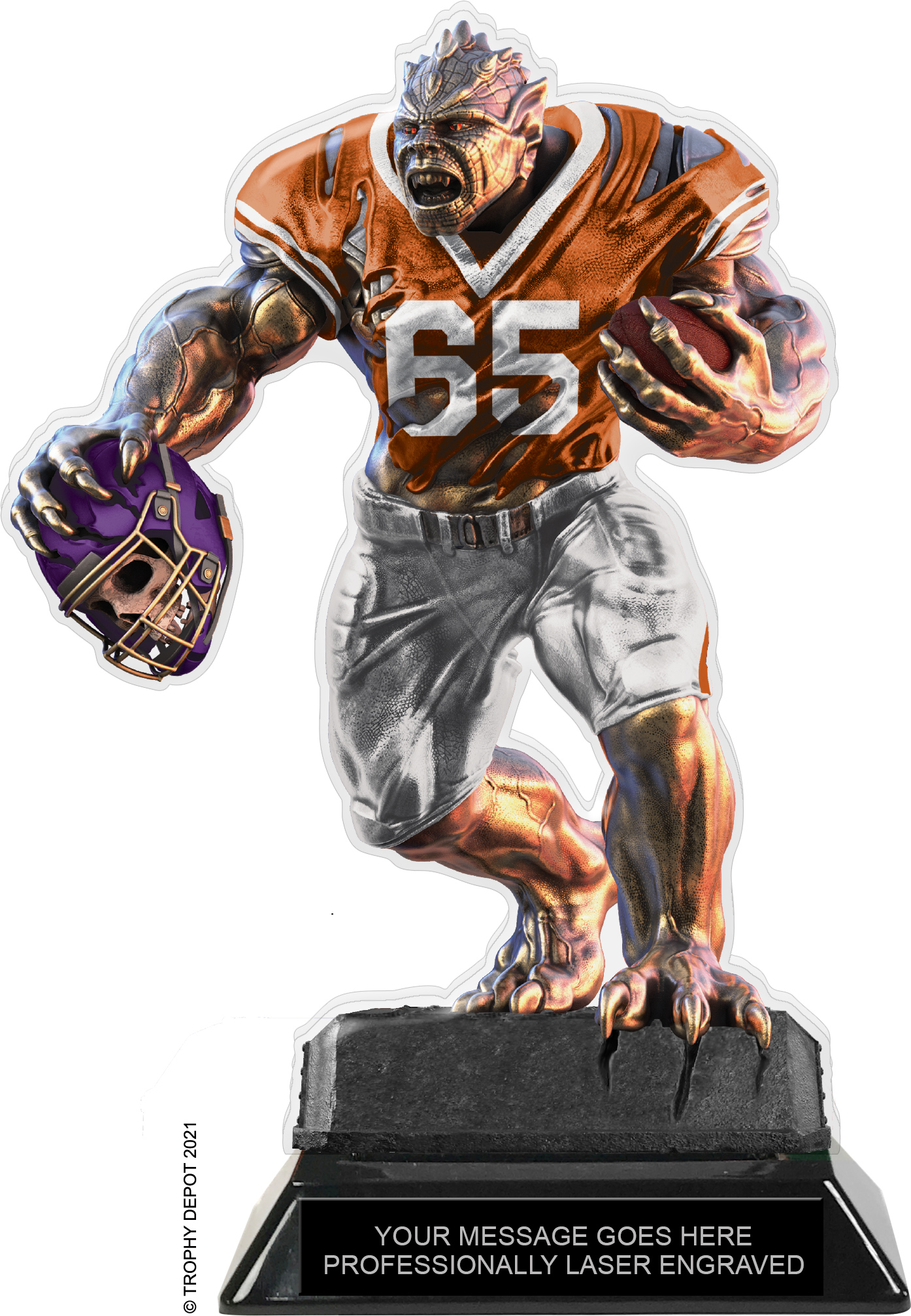 Beast Football Choose Your Number Acrylic Trophy - 8.5 inch Orange