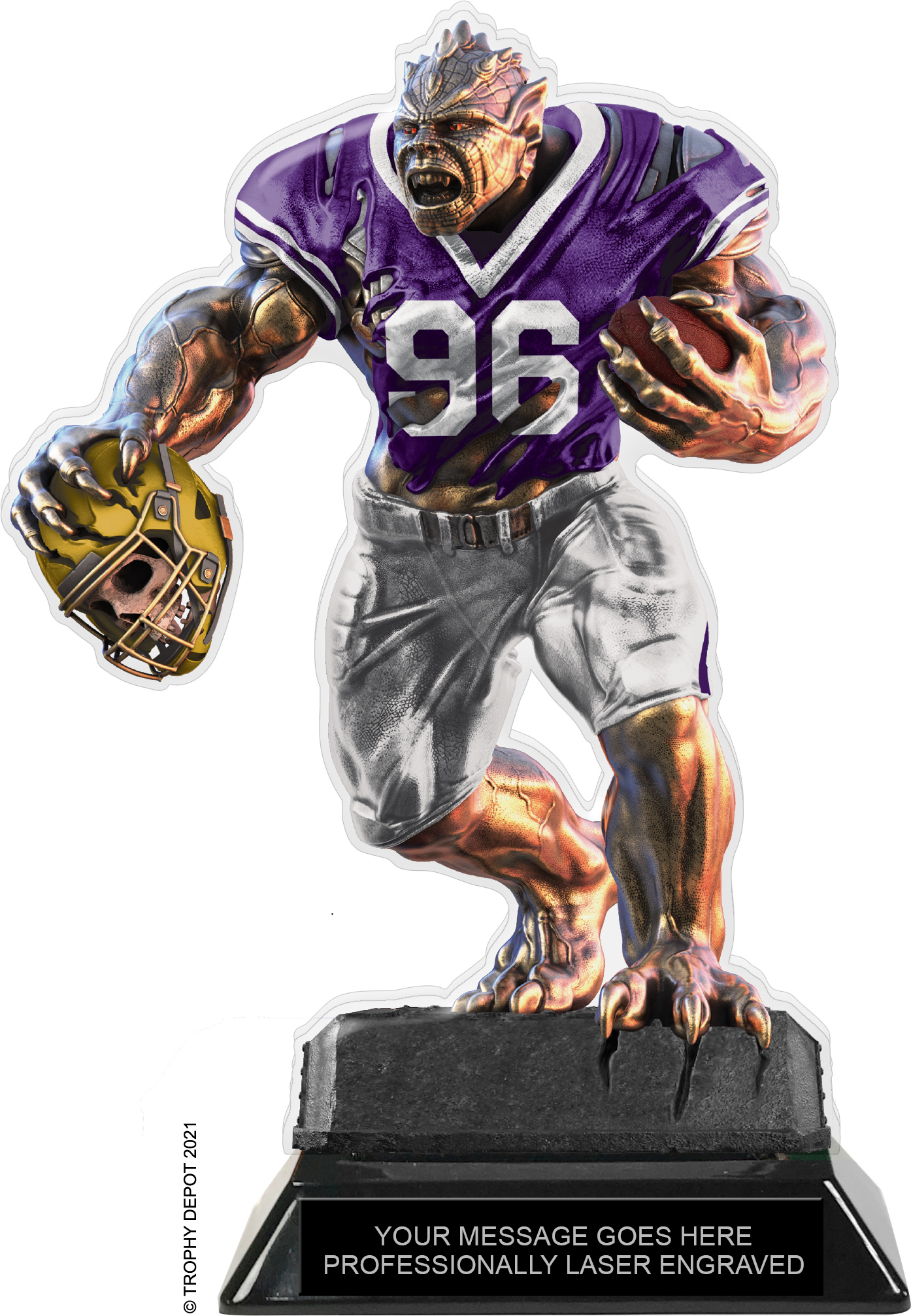 Beast Football Choose Your Number Acrylic Trophy - 8.5 inch Purple
