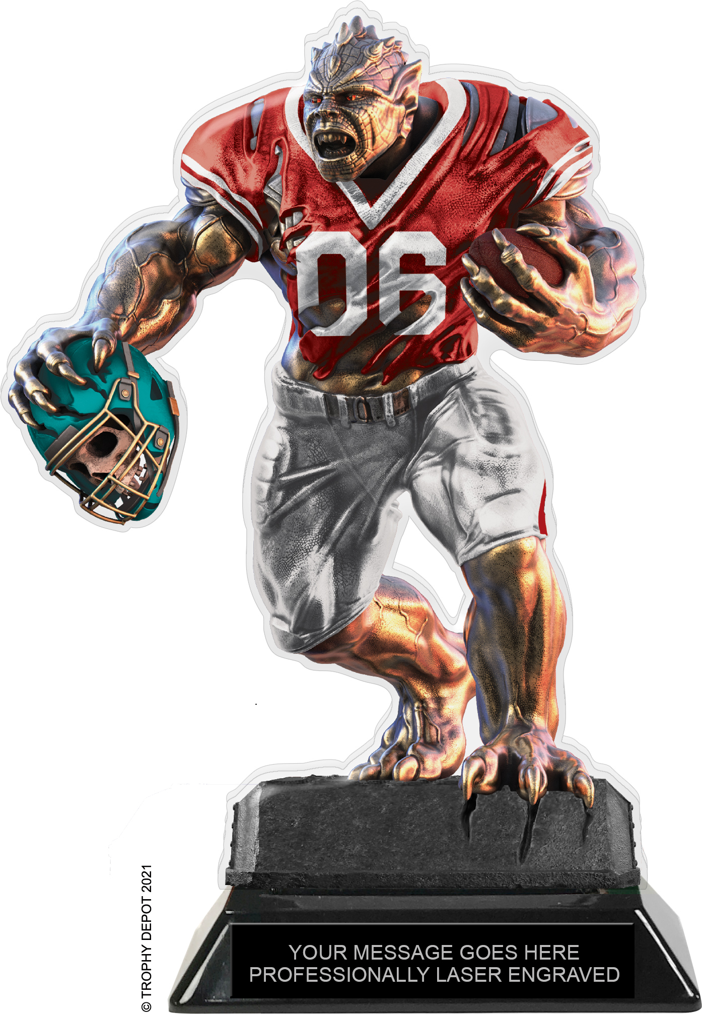 Beast Football Choose Your Number Acrylic Trophy - 8.5 inch Red