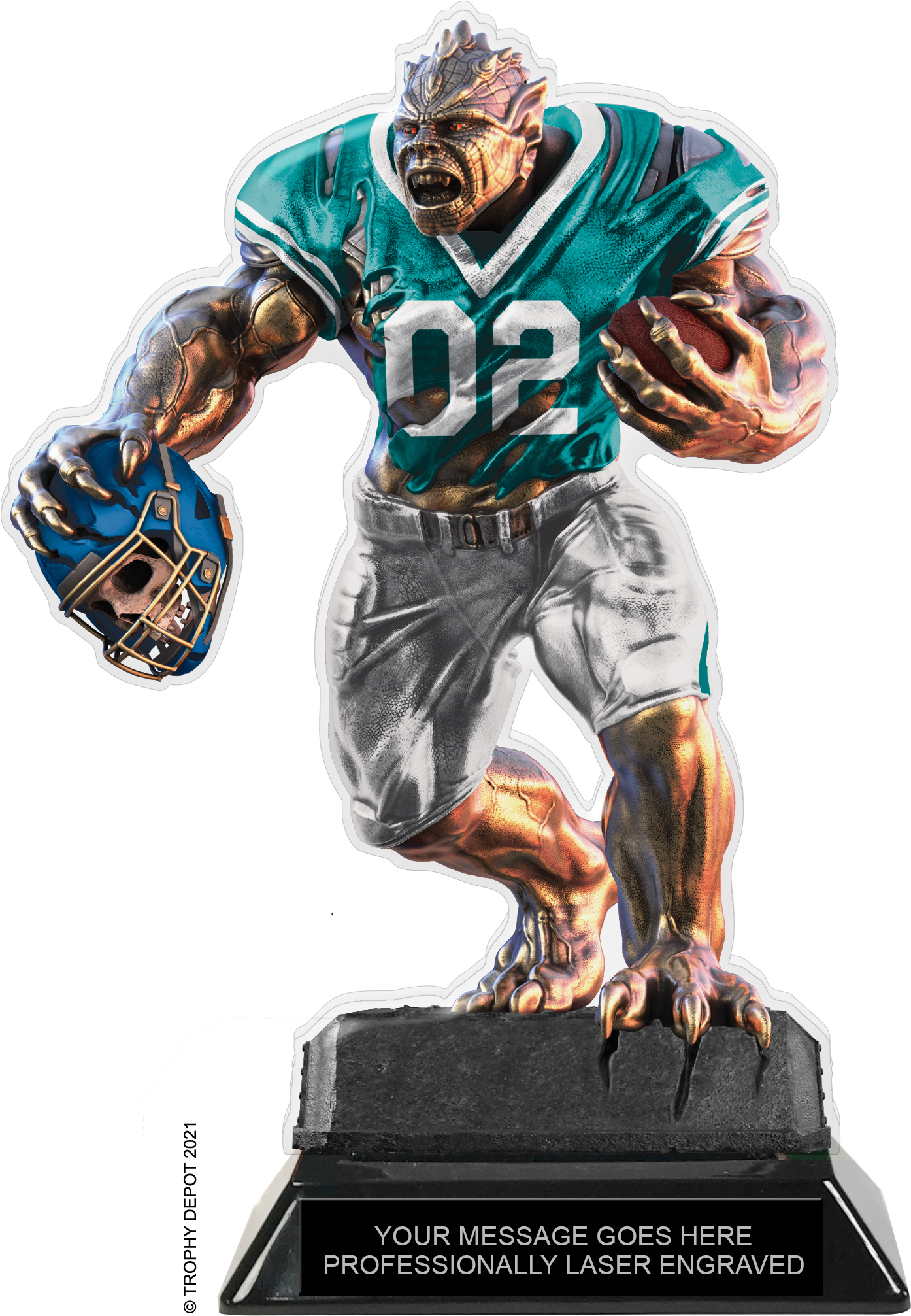 Beast Football Choose Your Number Acrylic Trophy - 8.5 inch Teal