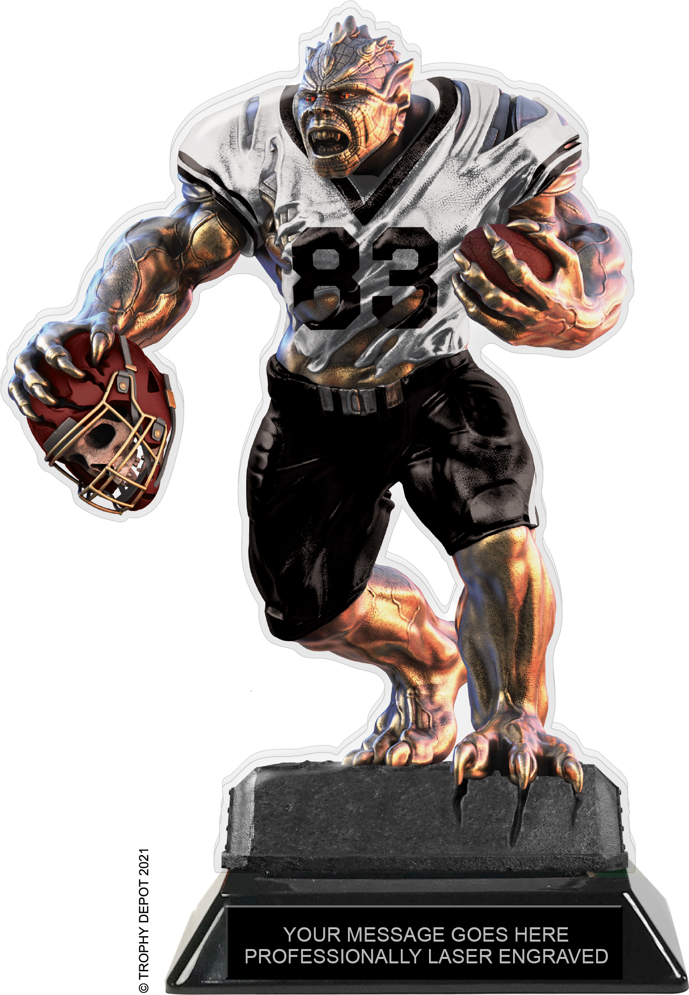 Beast Football Choose Your Number Acrylic Trophy - 8.5 inch White