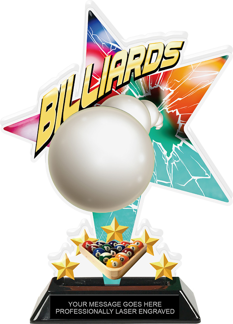 Billiards Shattered Star Colorix Acrylic Trophy- 8.5 inch