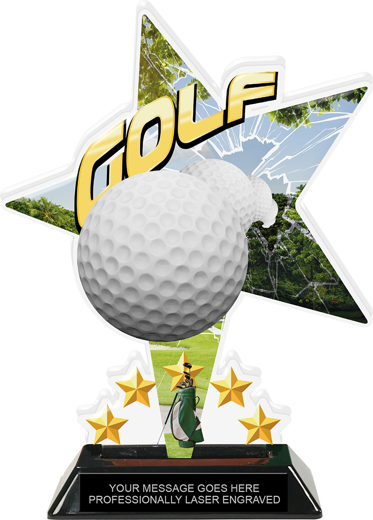 Golf Shattered Star Colorix Acrylic Trophy- 8.5 inch