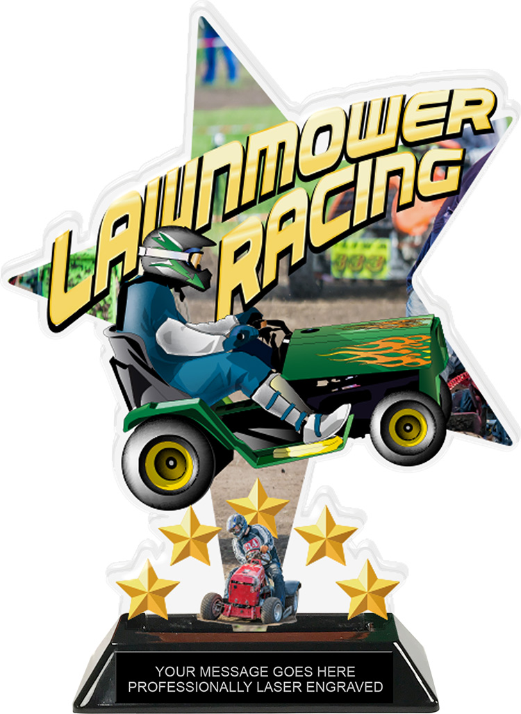 Lawnmower Racing Shattered Star Colorix Acrylic Trophy- 8.5 inch
