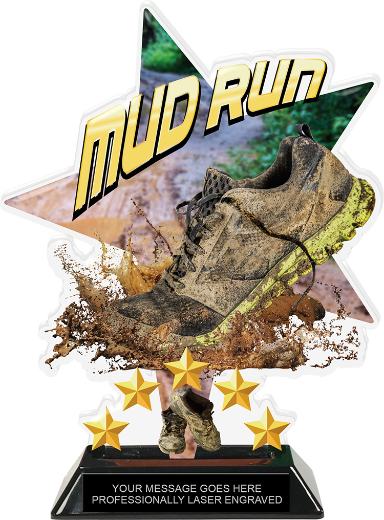Mud Run Shattered Star Colorix Acrylic Trophy- 8.5 inch