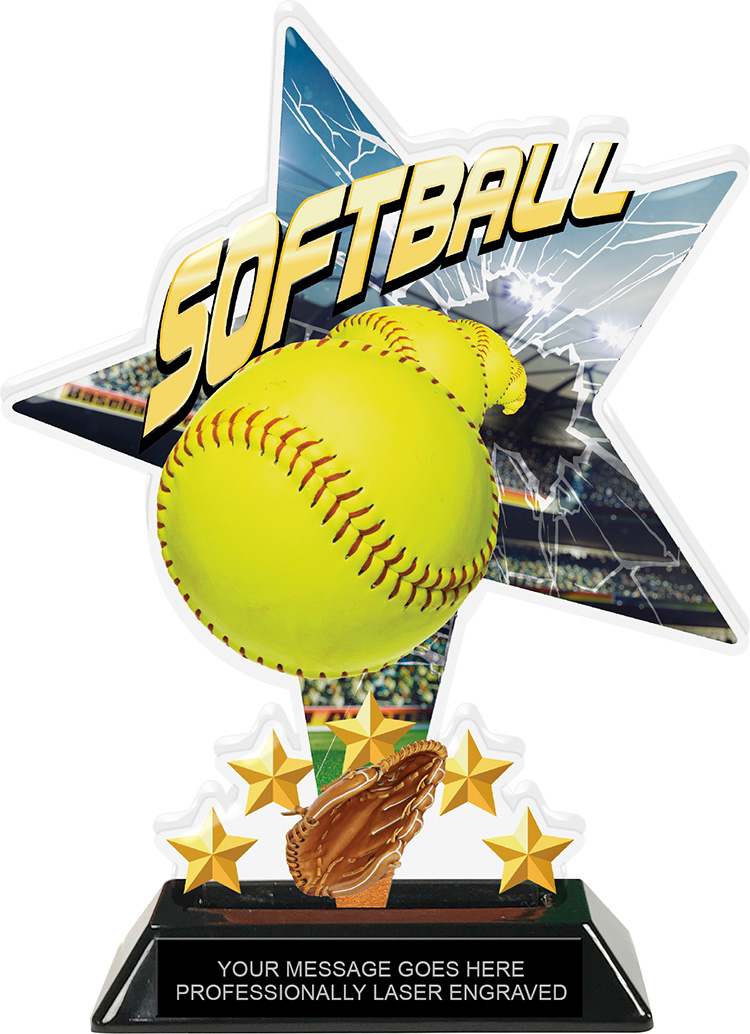 Softball Shattered Star Colorix Acrylic Trophy- 8.5 inch