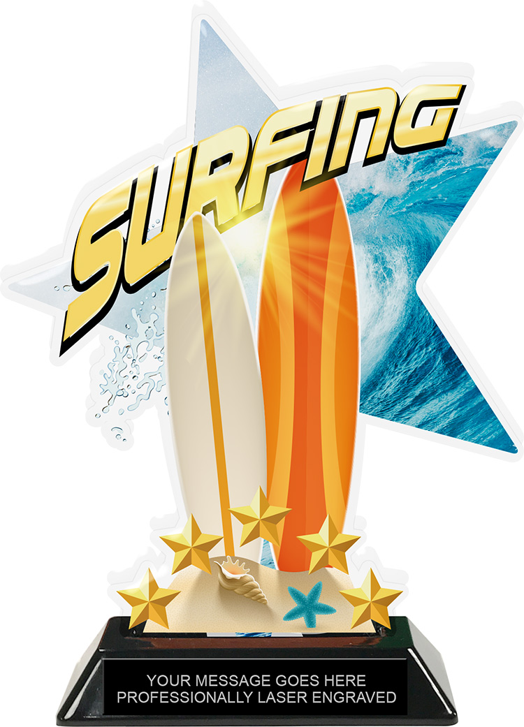 Surfing Shattered Star Colorix Acrylic Trophy- 8.5 inch