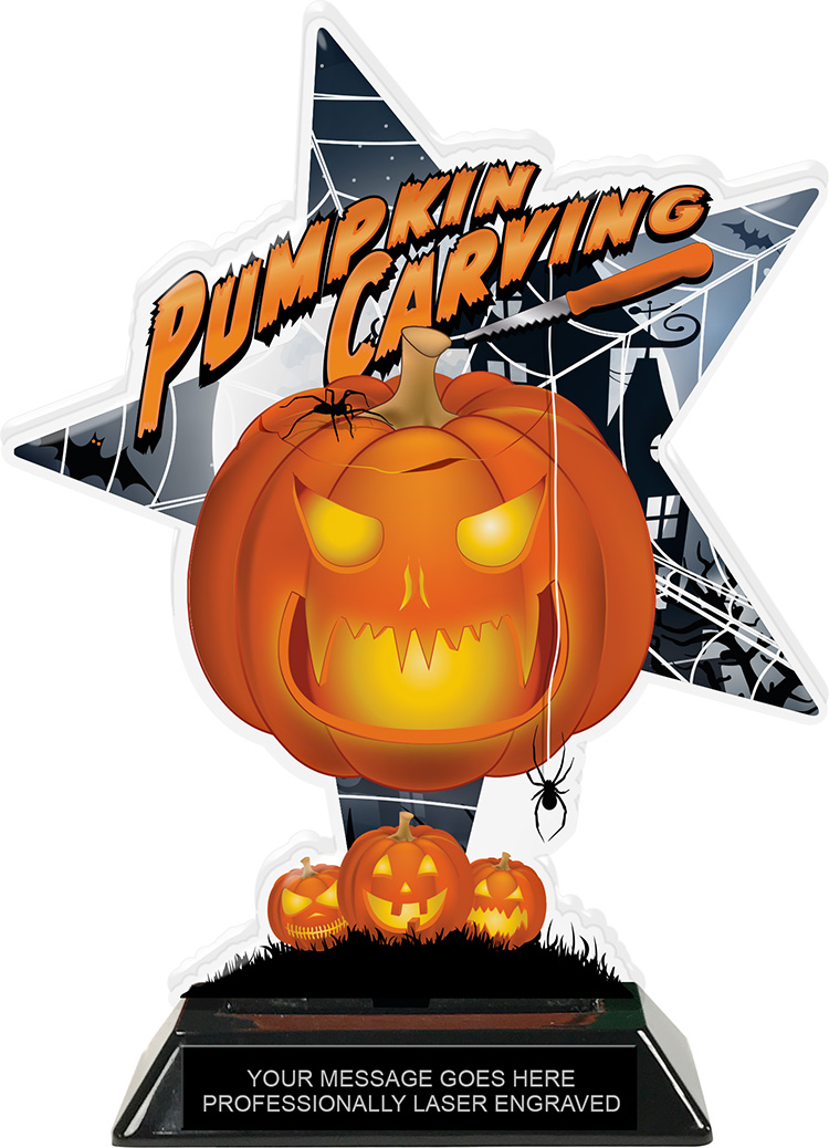 Pumpkin Carving Halloween Shattered Star Colorix Acrylic Trophy- 8.5 inch