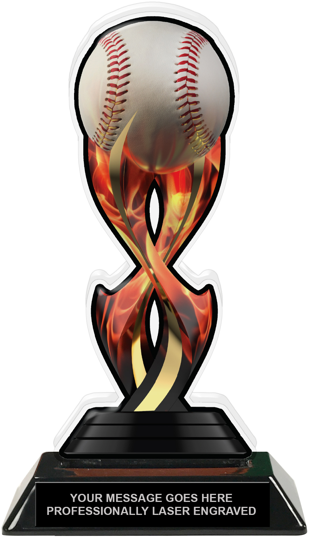 Baseball Tribal Flames Acrylic Trophy- 8.5 inch
