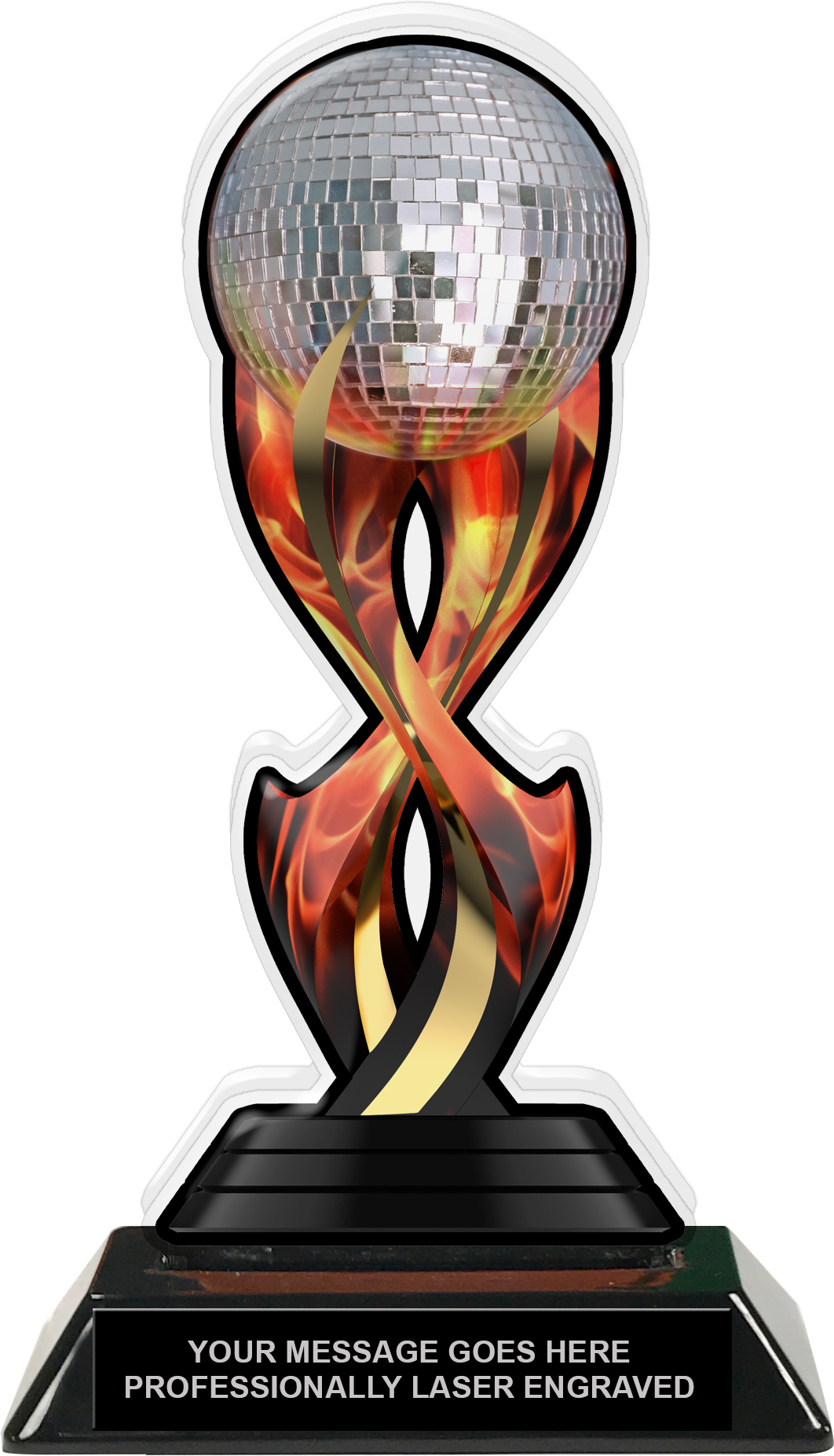 Disco Mirror Ball Dance Tribal Flames Acrylic Trophy- 8.5 inch